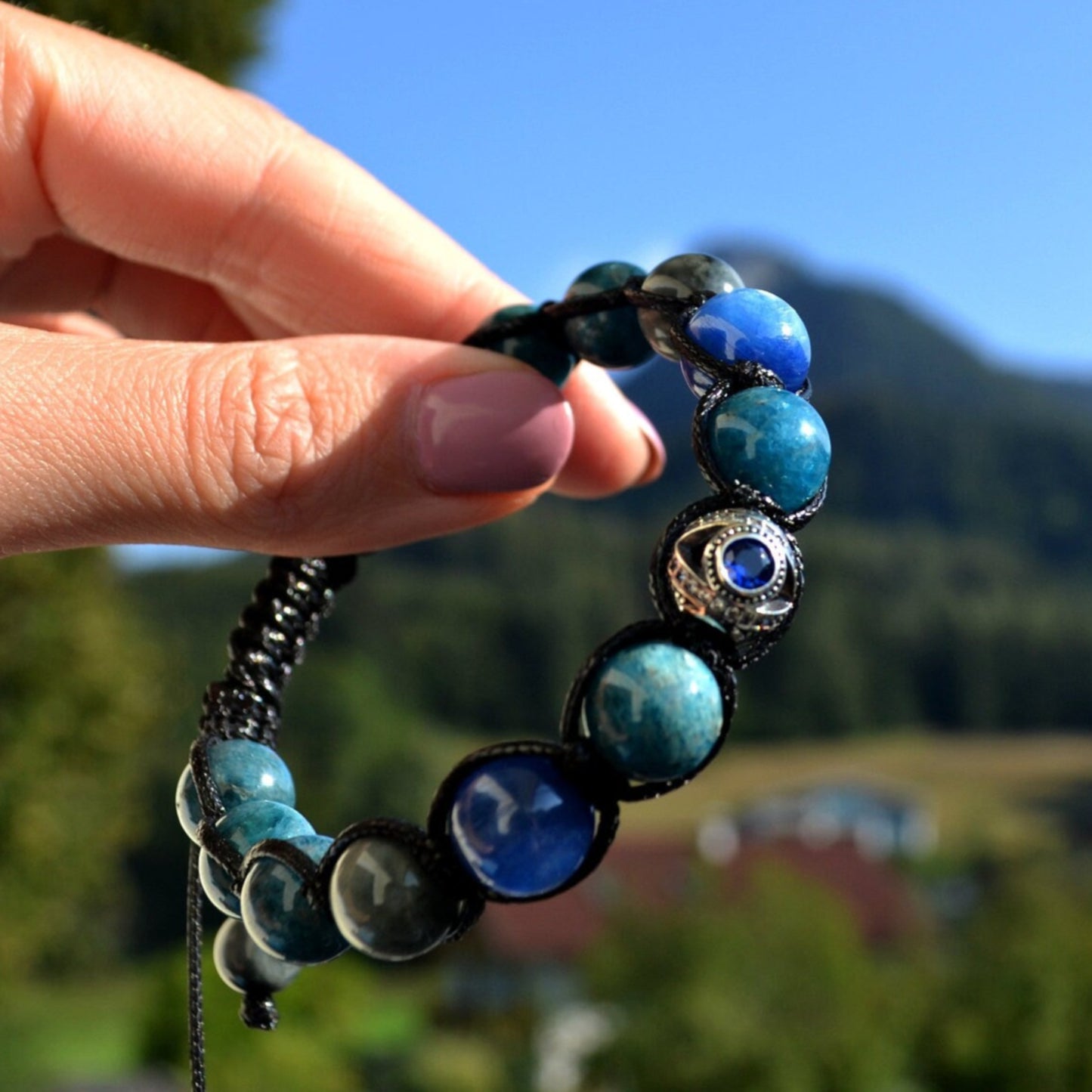 Men's Apatite Bracelet / 925 Sterling Silver Bracelet / Kyanite Bracelet / Gift for Man / Crystal Bead Bracelet / Hawk's Eye Bracelet - Shamballa Bracelet - Mantra Bracelet - Birthstone Bracelet - Gemstone Bracelet Men - Chakra Bracelet - Macrame Bracelet - Healing Bracelet - Valinde