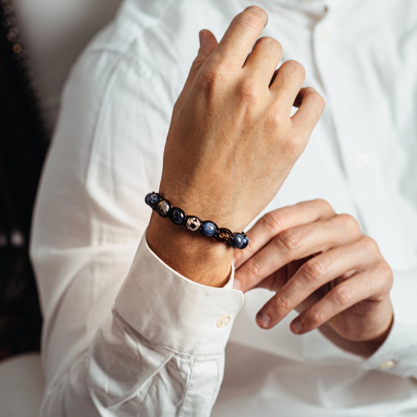 Men's Kyanite Gemstone Bracelet 925 Silver Bead Bracelet Blue Kyanite Bracelet Gift for Men Luxury Bracelet Adjustable Braided Bracelet - Shamballa Bracelet - Mantra Bracelet - Birthstone Bracelet - Gemstone Bracelet Men - Chakra Bracelet - Macrame Bracelet - Healing Bracelet - Valinde