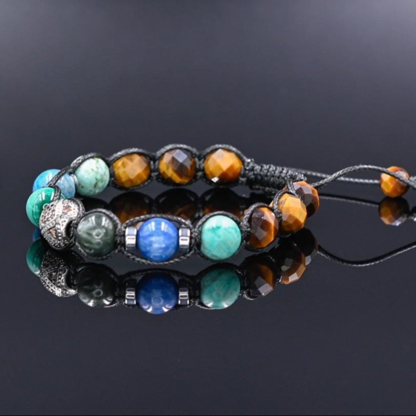 925 Silver Malachite Kyanite Tiger's Eye Gemstone Bracelet, Men's Amazonite Braided Bracelet, Gift for Men, Adjustable Bracelet,Gift for Him - Shamballa Bracelet - Birthstone Bracelet - Gemstone Bracelet Men - Chakra Bracelet - Macrame Bracelet - Healing Bracelet - Valinde - Shamballa Bracelet - Birthstone Bracelet - Gemstone Bracelet Men - Chakra Bracelet - Macrame Bracelet - Healing Bracelet - Valinde
