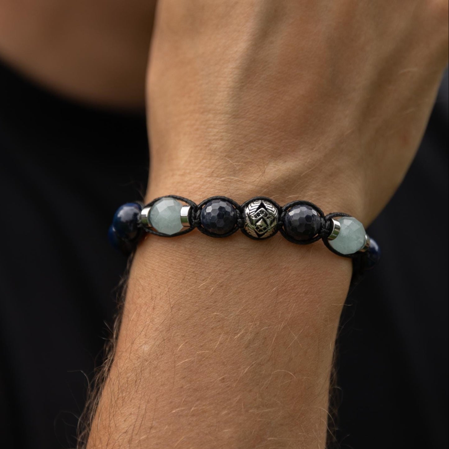 Men Beaded Bracelet - Silver Sapphire Kyanite - Handmade Jewelry - Birthstone Bracelet - Shamballa Bracelet - Mantra Bracelet - Yoga Bracelet - Birthstone Bracelet - Gemstone Bracelet Men - Chakra Bracelet - Macrame Bracelet - Healing Bracelet - Gift for Father - Gift For Men - Valinde