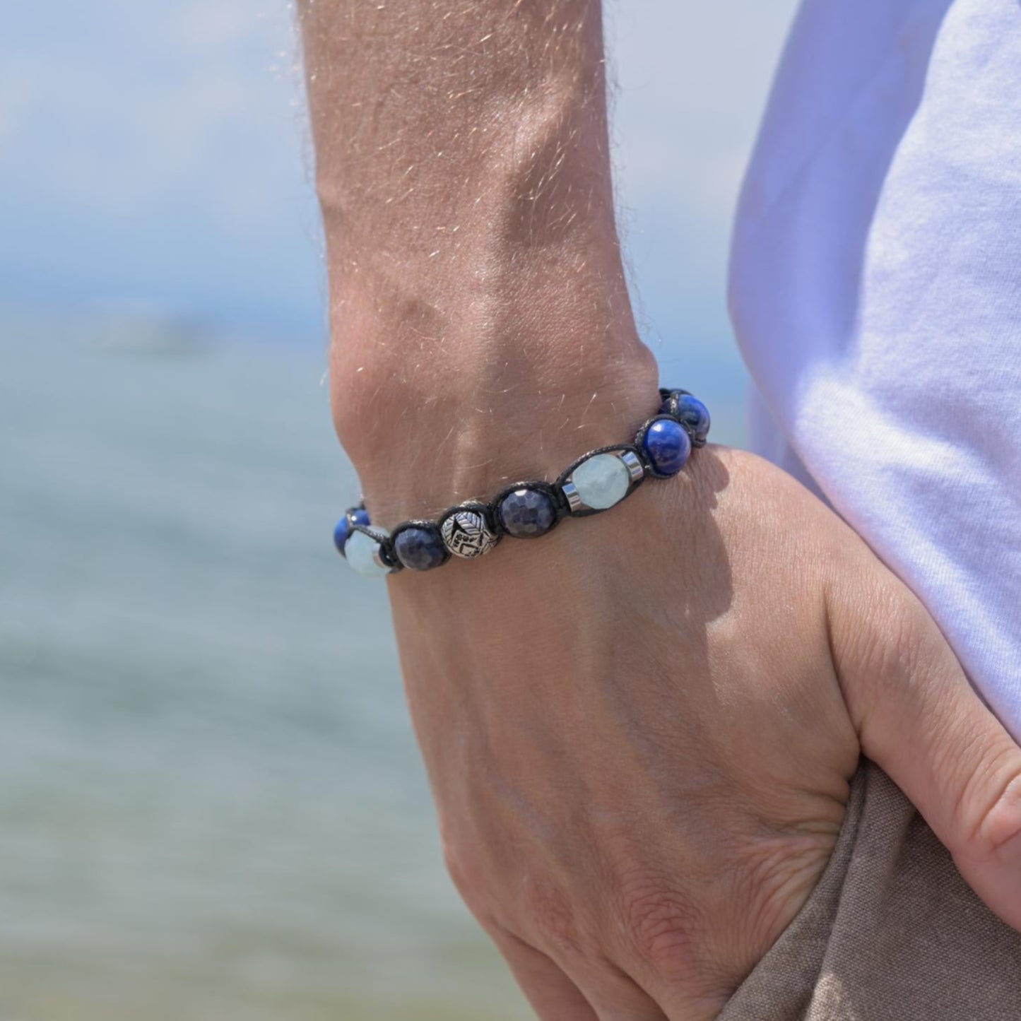 Men Beaded Bracelet - Silver Sapphire Kyanite - Handmade Jewelry - Birthstone Bracelet - Shamballa Bracelet - Mantra Bracelet - Yoga Bracelet - Birthstone Bracelet - Gemstone Bracelet Men - Chakra Bracelet - Macrame Bracelet - Healing Bracelet - Gift for Father - Gift For Men - Valinde