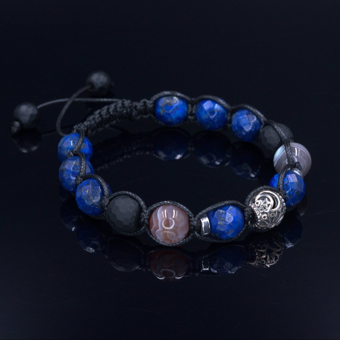 Men's Garnet Beaded Brcaelet - Black Agate & Lava Stone Bracelet - Adjustable Crystal Bracelet - Gift for Men - Macrame Bracelet for Men - Shamballa Bracelet - Birthstone Bracelet - Gemstone Bracelet Men - Chakra Bracelet - Macrame Bracelet - Healing Bracelet - Valinde