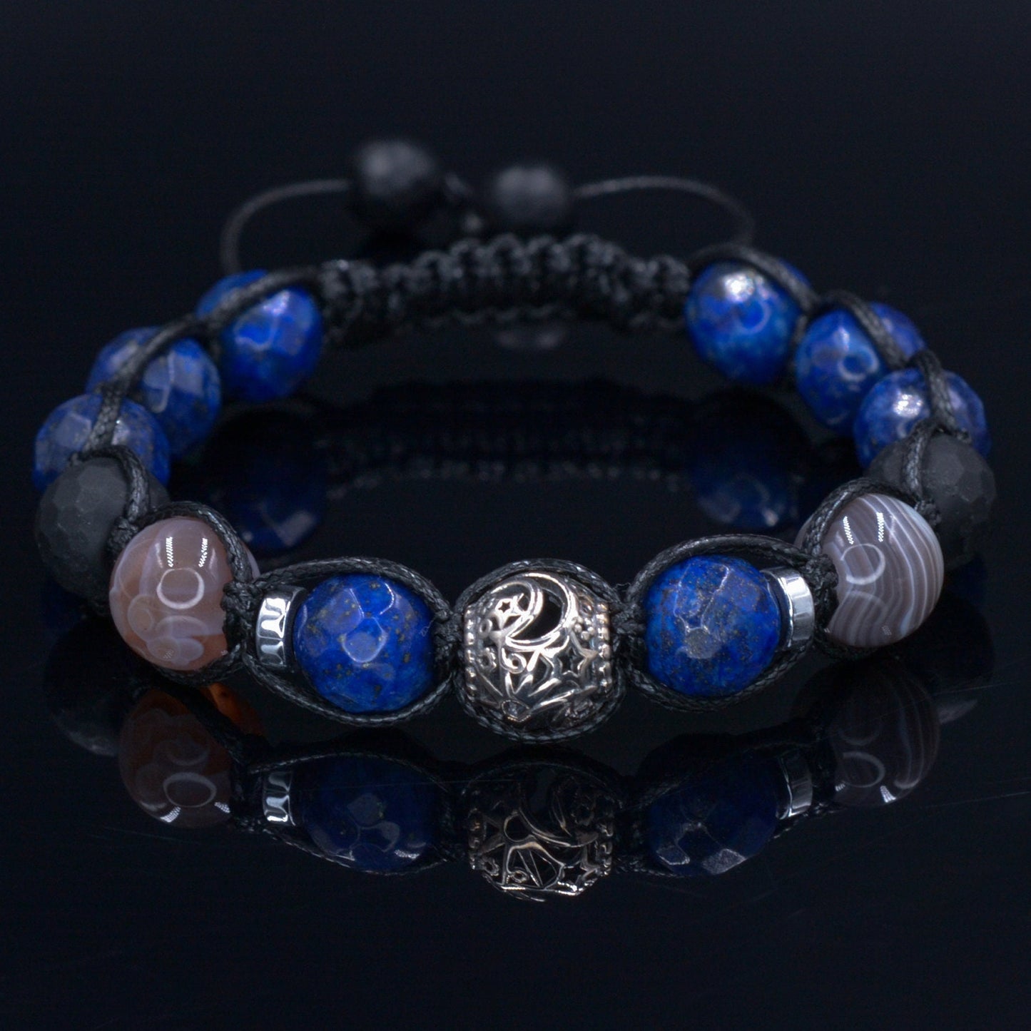 Men's Garnet Beaded Brcaelet - Black Agate & Lava Stone Bracelet - Adjustable Crystal Bracelet - Gift for Men - Macrame Bracelet for Men - Shamballa Bracelet - Birthstone Bracelet - Gemstone Bracelet Men - Chakra Bracelet - Macrame Bracelet - Healing Bracelet - Valinde