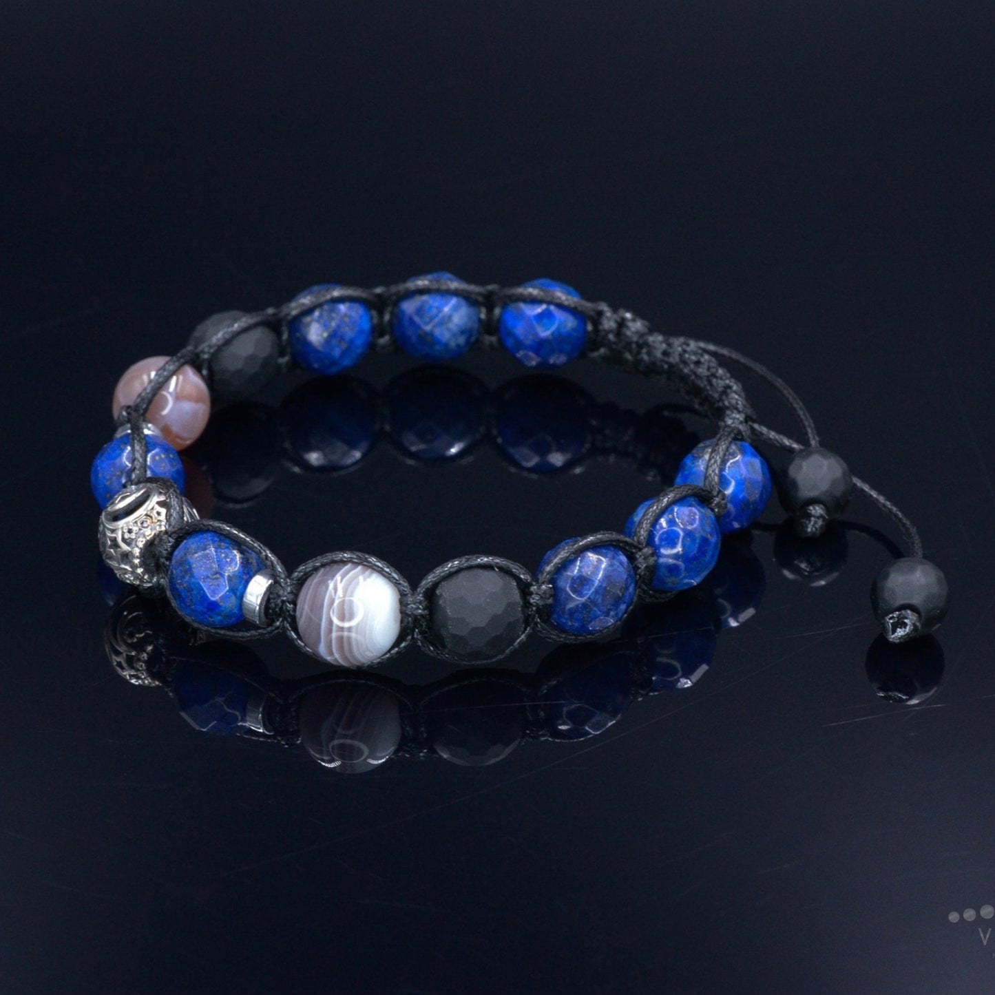 Men's Garnet Beaded Brcaelet - Black Agate & Lava Stone Bracelet - Adjustable Crystal Bracelet - Gift for Men - Macrame Bracelet for Men - Shamballa Bracelet - Birthstone Bracelet - Gemstone Bracelet Men - Chakra Bracelet - Macrame Bracelet - Healing Bracelet - Valinde