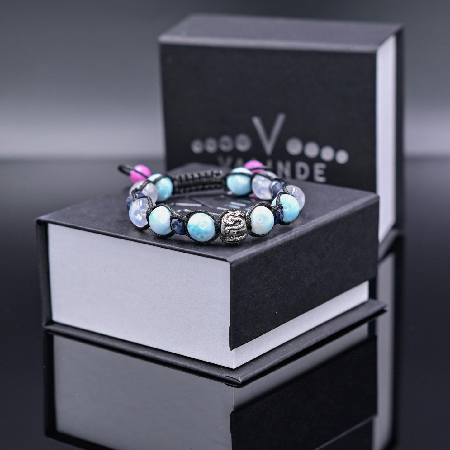 Genuine Larimar Sapphire Ruby Moonstone Braided Bracelet, Men's 925 Silver Bead Bracelet, Luxury Gemstone Adjustable Bracelet, Gift for Men - Shamballa Bracelet - Birthstone Bracelet - Gemstone Bracelet Men - Chakra Bracelet - Macrame Bracelet - Healing Bracelet - Valinde