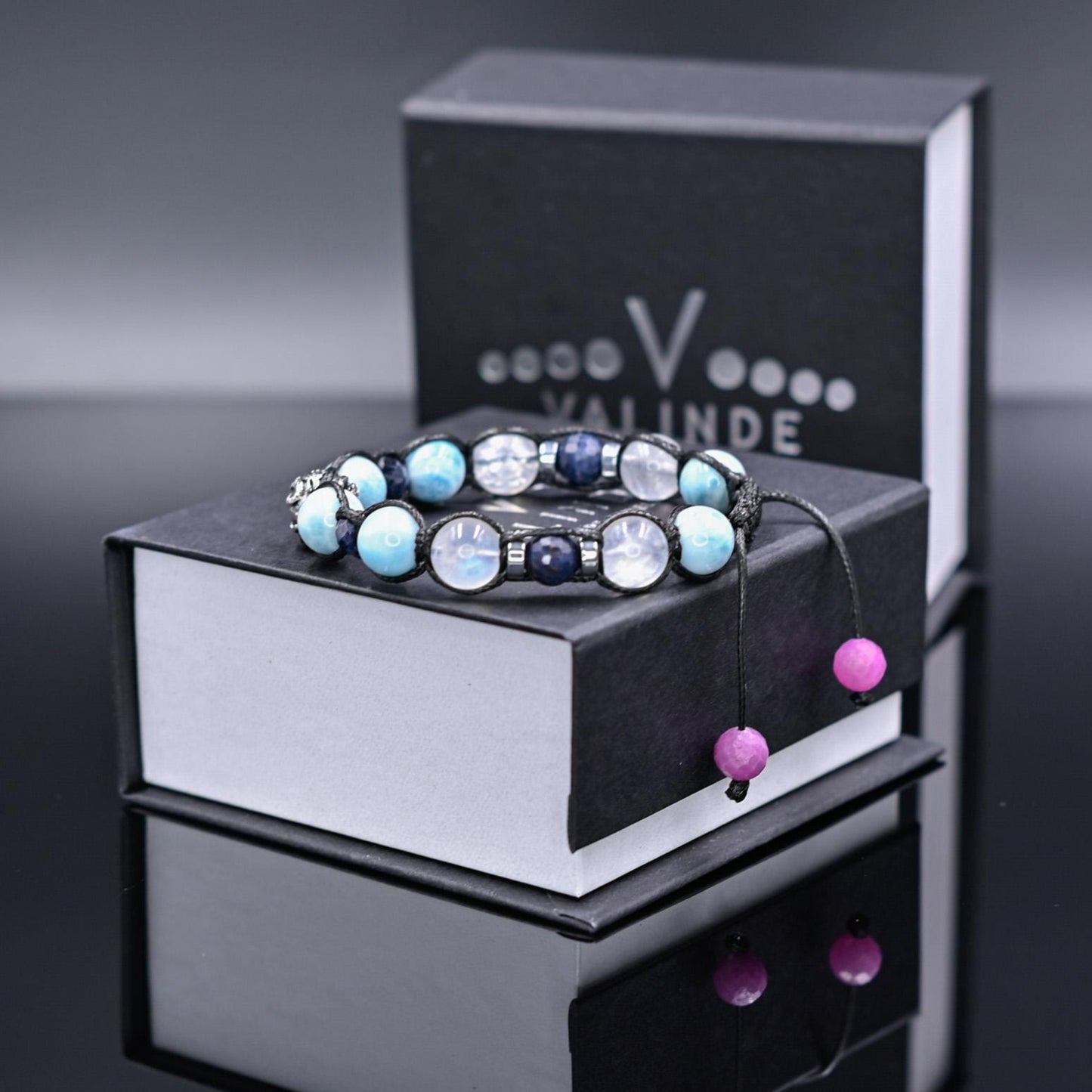 Genuine Larimar Sapphire Ruby Moonstone Braided Bracelet, Men's 925 Silver Bead Bracelet, Luxury Gemstone Adjustable Bracelet, Gift for Men - Shamballa Bracelet - Birthstone Bracelet - Gemstone Bracelet Men - Chakra Bracelet - Macrame Bracelet - Healing Bracelet - Valinde
