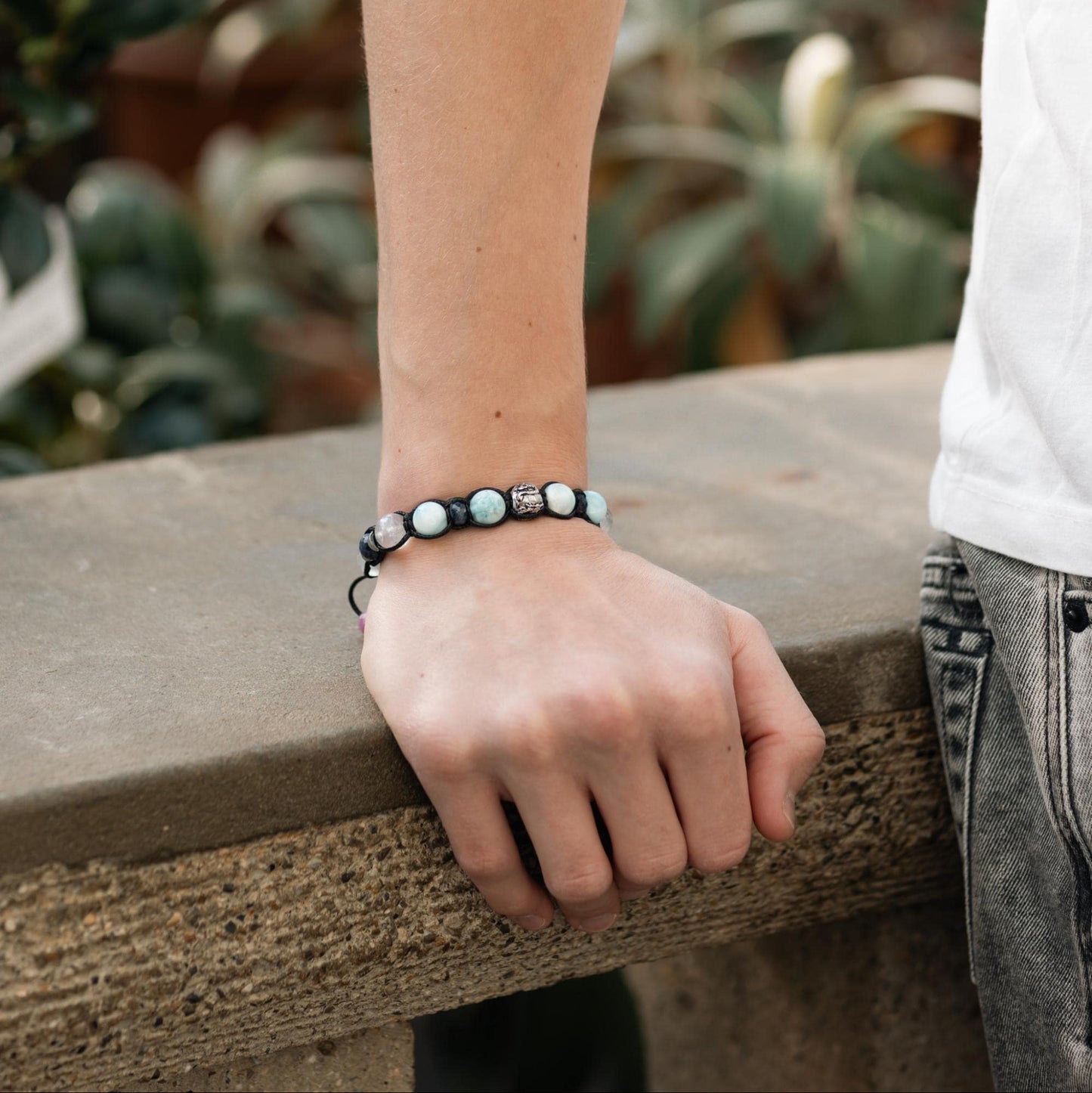 Genuine Larimar Sapphire Ruby Moonstone Braided Bracelet, Men's 925 Silver Bead Bracelet, Luxury Gemstone Adjustable Bracelet, Gift for Men - Shamballa Bracelet - Birthstone Bracelet - Gemstone Bracelet Men - Chakra Bracelet - Macrame Bracelet - Healing Bracelet - Valinde