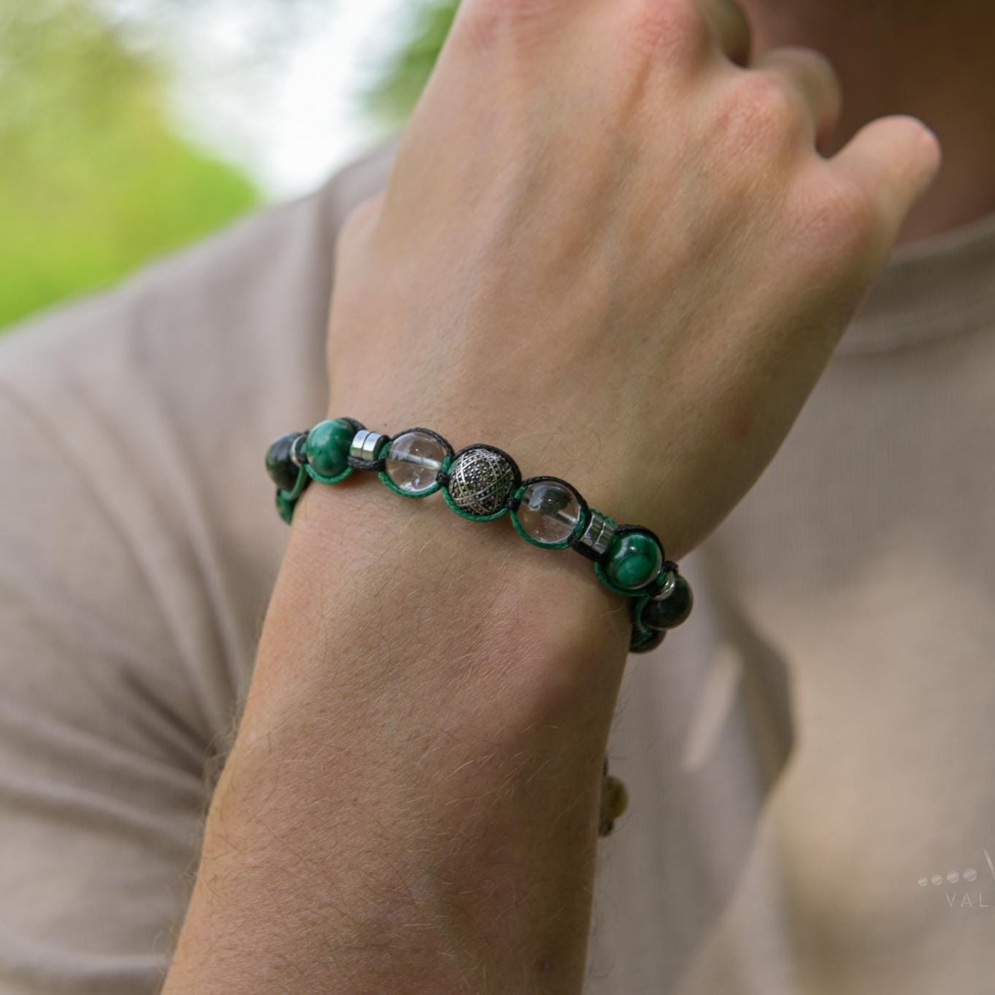 Genuine Malachite Bracelet - 925 Sterling Silver Bead Bracelet - Seraphinite & Moss Quartz Bracelet - Macrame Adjustable Bracelet - Man Gift - Shamballa Bracelet - Mantra Bracelet - Birthstone Bracelet - Gemstone Bracelet Men - Chakra Bracelet - Macrame Bracelet - Healing Bracelet - Valinde
