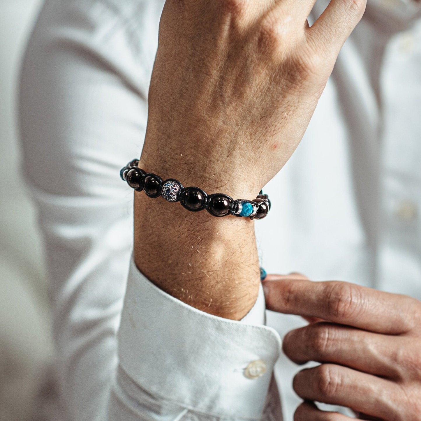 Genuine Shungite & Apatite Bracelet - 925 Sterling Silver Bead Bracelet - Adjustable Crystal Bracelet - Gift for Men - Stone Bracelet - Shamballa Bracelet - Mantra Bracelet - Birthstone Bracelet - Gemstone Bracelet Men - Chakra Bracelet - Macrame Bracelet - Healing Bracelet - Valinde