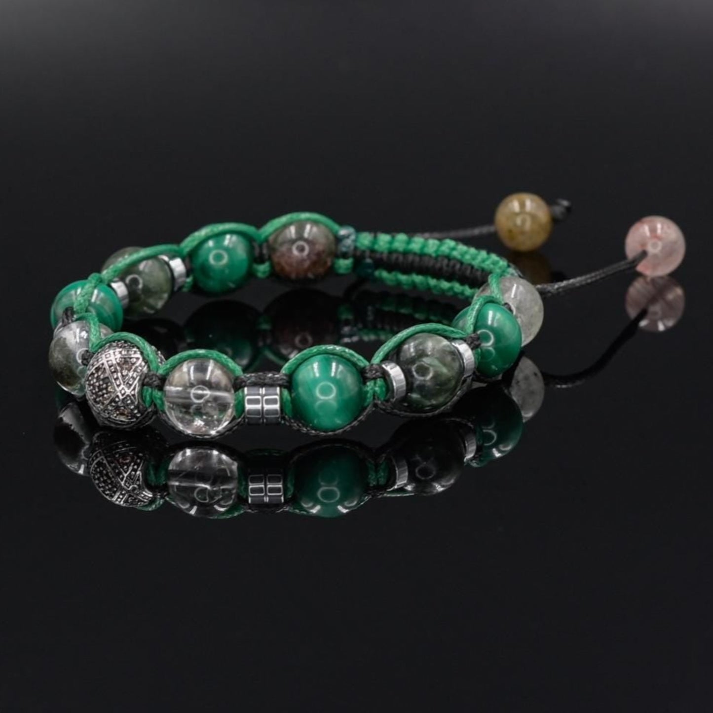 Genuine Malachite Bracelet - 925 Sterling Silver Bead Bracelet - Seraphinite & Moss Quartz Bracelet - Macrame Adjustable Bracelet - Man Gift - Shamballa Bracelet - Mantra Bracelet - Birthstone Bracelet - Gemstone Bracelet Men - Chakra Bracelet - Macrame Bracelet - Healing Bracelet - Valinde