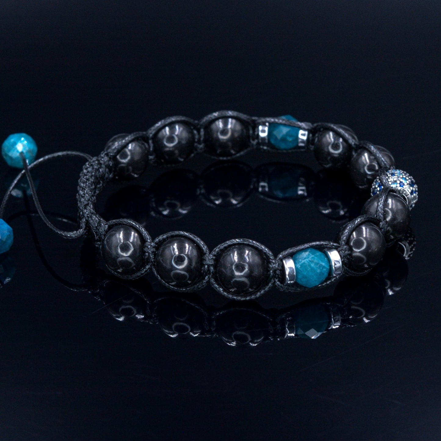 Genuine Shungite Bracelet - 925 Sterling Silver Bead Bracelet - Apatite & Hematite Bracelet - Macrame Adjustable Bracelet - Man Gift - Shamballa Bracelet - Mantra Bracelet - Birthstone Bracelet - Gemstone Bracelet Men - Chakra Bracelet - Macrame Bracelet - Healing Bracelet - Valinde