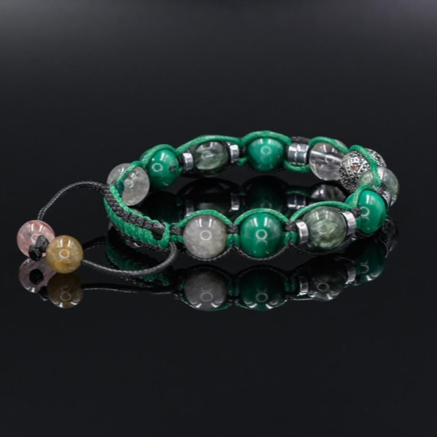 Genuine Malachite Bracelet - 925 Sterling Silver Bead Bracelet - Seraphinite & Moss Quartz Bracelet - Macrame Adjustable Bracelet - Man Gift - Shamballa Bracelet - Mantra Bracelet - Birthstone Bracelet - Gemstone Bracelet Men - Chakra Bracelet - Macrame Bracelet - Healing Bracelet - Valinde