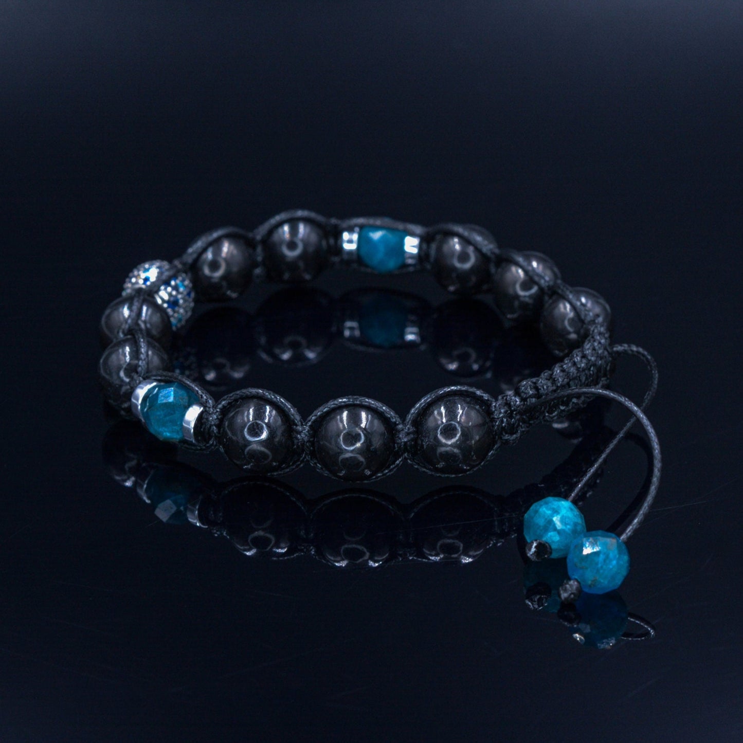 Genuine Shungite Bracelet - 925 Sterling Silver Bead Bracelet - Apatite & Hematite Bracelet - Macrame Adjustable Bracelet - Man Gift - Shamballa Bracelet - Mantra Bracelet - Birthstone Bracelet - Gemstone Bracelet Men - Chakra Bracelet - Macrame Bracelet - Healing Bracelet - Valinde