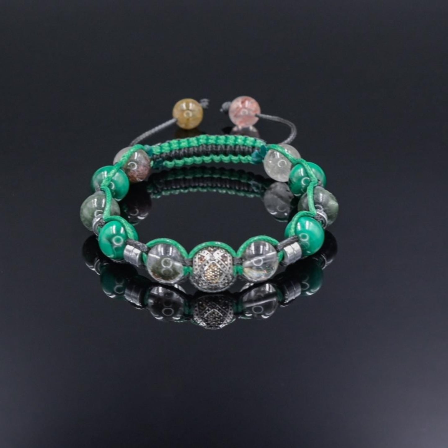 Genuine Malachite Bracelet - 925 Sterling Silver Bead Bracelet - Seraphinite & Moss Quartz Bracelet - Macrame Adjustable Bracelet - Man Gift - Shamballa Bracelet - Mantra Bracelet - Birthstone Bracelet - Gemstone Bracelet Men - Chakra Bracelet - Macrame Bracelet - Healing Bracelet - Valinde