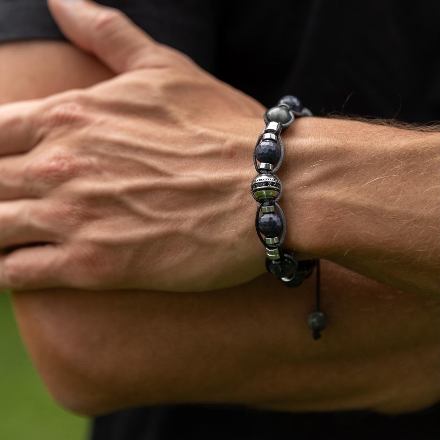 Blue Sapphire Bracelet, Men's Sapphire Hawk's Eye Braided Adjustable Bracelet, Luxury Beaded Jewelry, 925 Silver Bead Bracelet, Gift for Men - Shamballa Bracelet - Mantra Bracelet - Birthstone Bracelet - Gemstone Bracelet Men - Chakra Bracelet - Macrame Bracelet - Healing Bracelet - Valinde