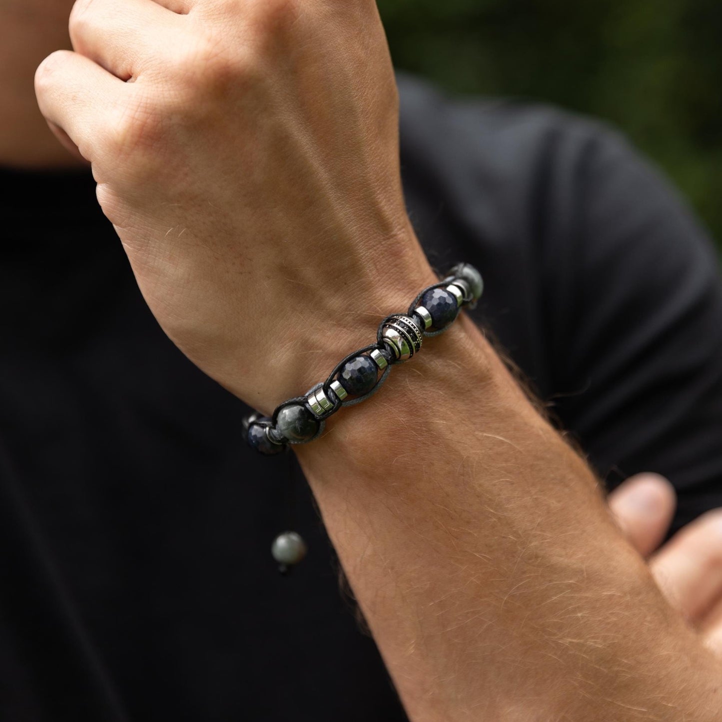 Blue Sapphire Bracelet, Men's Sapphire Hawk's Eye Braided Adjustable Bracelet, Luxury Beaded Jewelry, 925 Silver Bead Bracelet, Gift for Men - Shamballa Bracelet - Mantra Bracelet - Birthstone Bracelet - Gemstone Bracelet Men - Chakra Bracelet - Macrame Bracelet - Healing Bracelet - Valinde