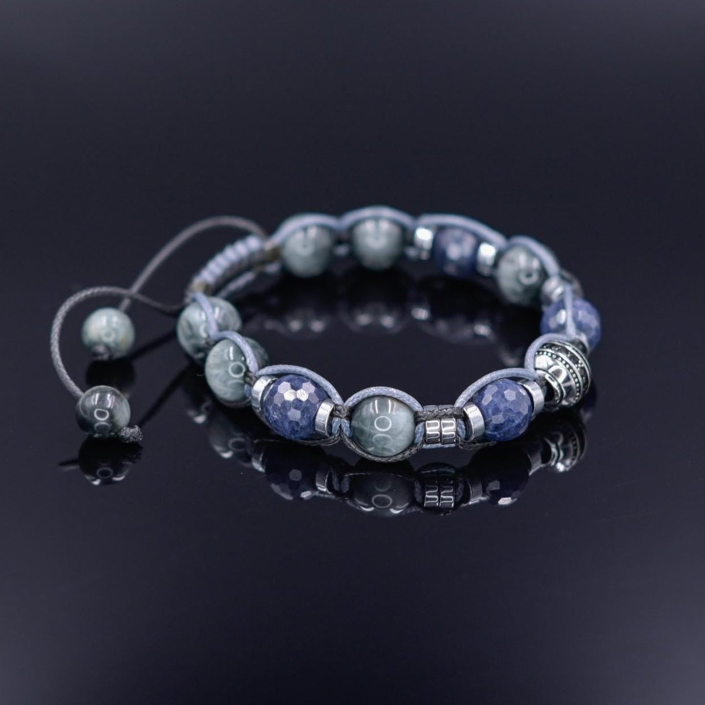 Blue Sapphire Bracelet, Men's Sapphire Hawk's Eye Braided Adjustable Bracelet, Luxury Beaded Jewelry, 925 Silver Bead Bracelet, Gift for Men - Shamballa Bracelet - Mantra Bracelet - Birthstone Bracelet - Gemstone Bracelet Men - Chakra Bracelet - Macrame Bracelet - Healing Bracelet - Valinde