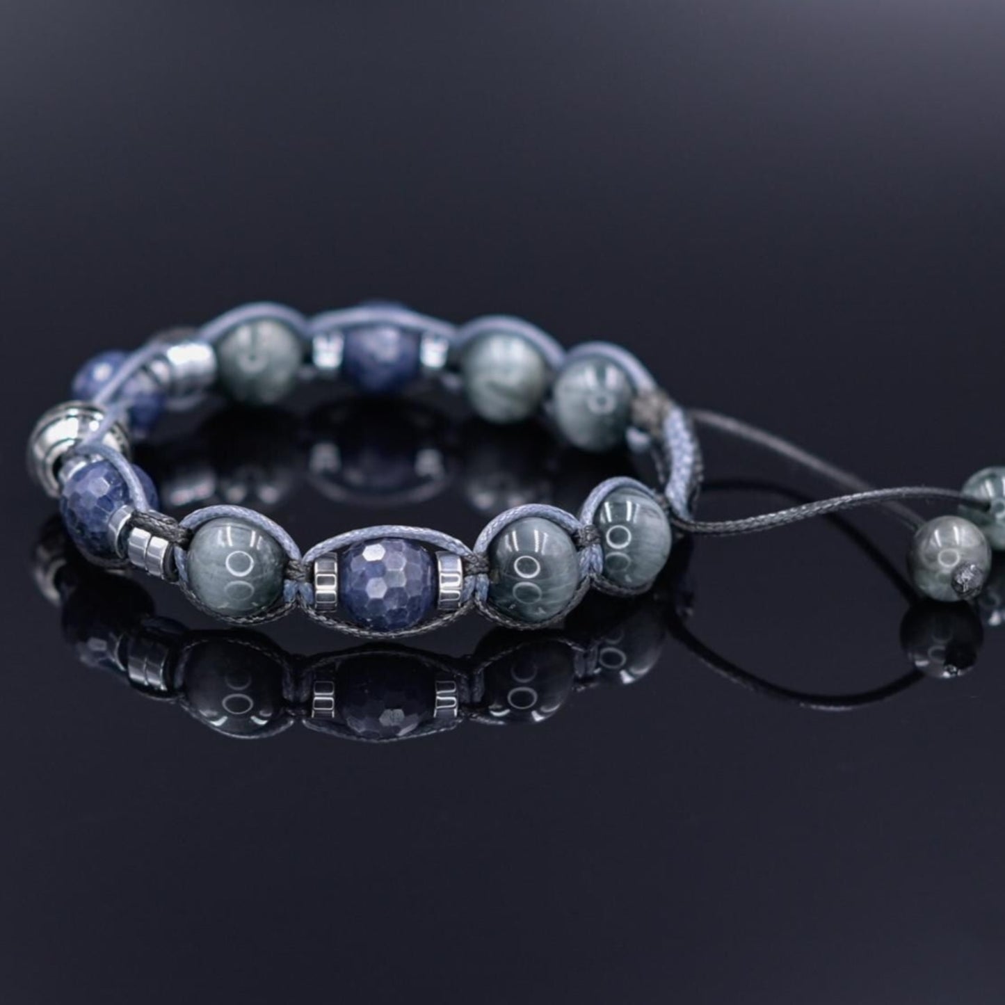 Blue Sapphire Bracelet, Men's Sapphire Hawk's Eye Braided Adjustable Bracelet, Luxury Beaded Jewelry, 925 Silver Bead Bracelet, Gift for Men - Shamballa Bracelet - Mantra Bracelet - Birthstone Bracelet - Gemstone Bracelet Men - Chakra Bracelet - Macrame Bracelet - Healing Bracelet - Valinde