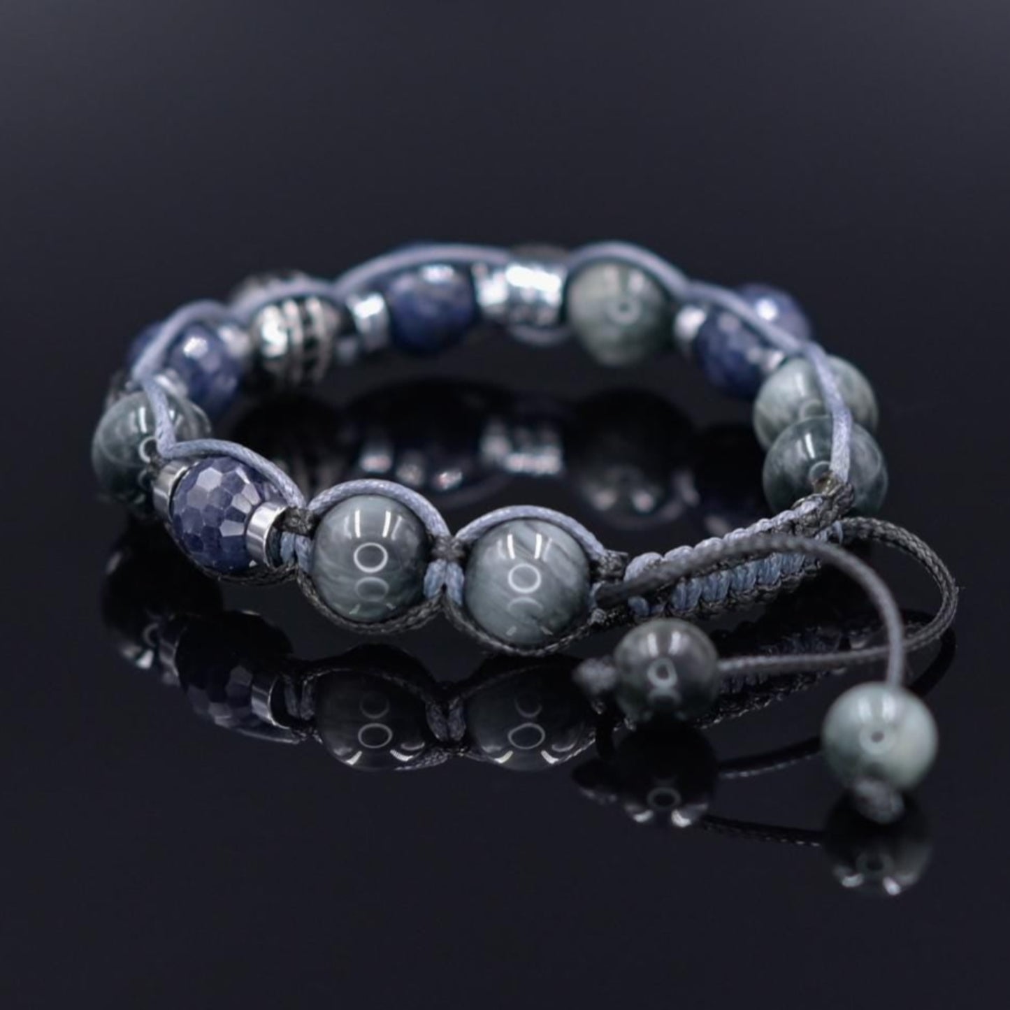Blue Sapphire Bracelet, Men's Sapphire Hawk's Eye Braided Adjustable Bracelet, Luxury Beaded Jewelry, 925 Silver Bead Bracelet, Gift for Men - Shamballa Bracelet - Mantra Bracelet - Birthstone Bracelet - Gemstone Bracelet Men - Chakra Bracelet - Macrame Bracelet - Healing Bracelet - Valinde