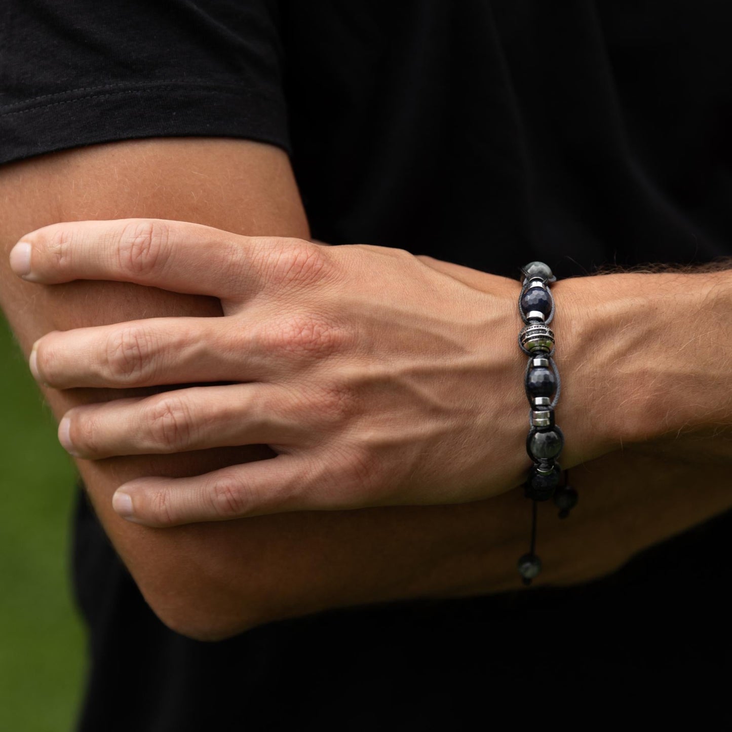 Blue Sapphire Bracelet, Men's Sapphire Hawk's Eye Braided Adjustable Bracelet, Luxury Beaded Jewelry, 925 Silver Bead Bracelet, Gift for Men - Shamballa Bracelet - Mantra Bracelet - Birthstone Bracelet - Gemstone Bracelet Men - Chakra Bracelet - Macrame Bracelet - Healing Bracelet - Valinde