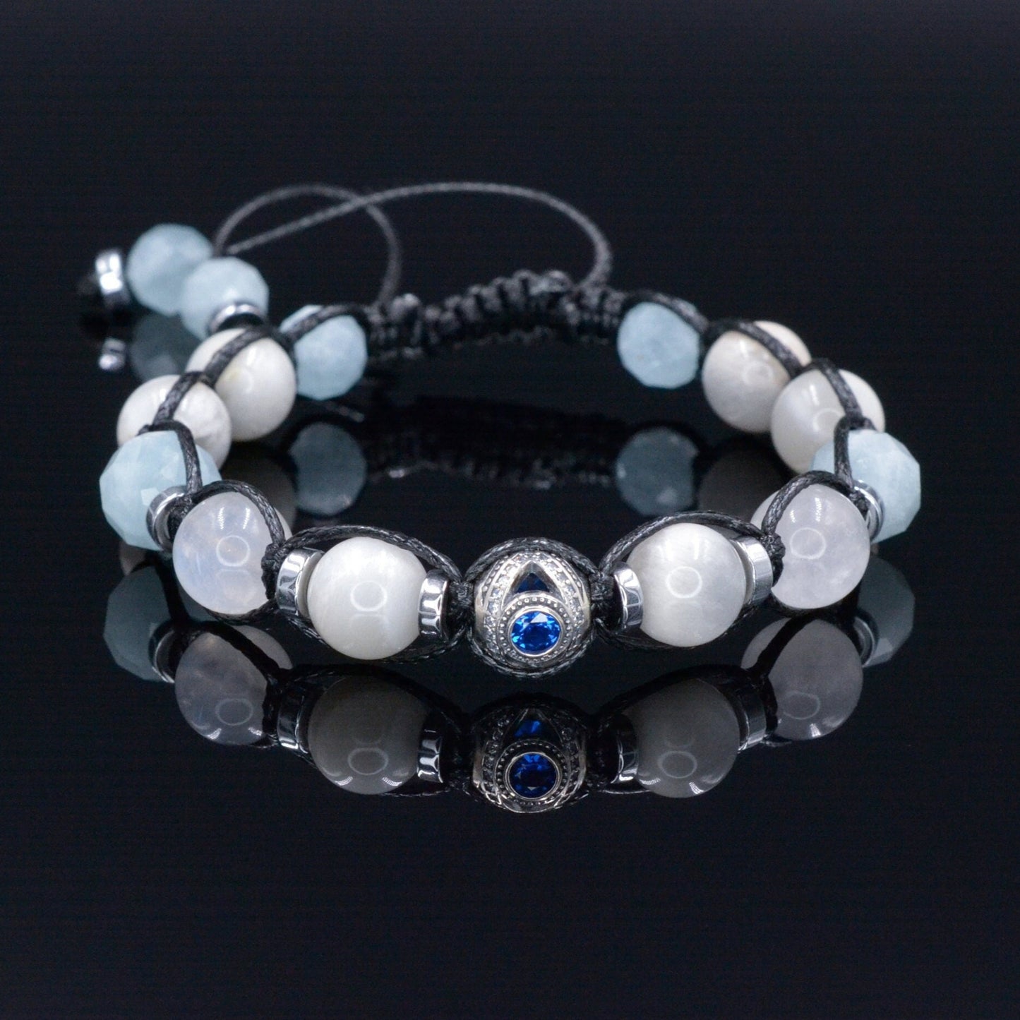 Men's 925 Silver Bead Bracelet - White Sunstone Moonstone Aquamarine Crystal Bracelet - Gift for Men - Adjustable Bracelet - Men's Gift - Shamballa Bracelet - Birthstone Bracelet - Gemstone Bracelet Men - Chakra Bracelet - Macrame Bracelet - Healing Bracelet - Valinde - Shamballa Bracelet - Birthstone Bracelet - Gemstone Bracelet Men - Chakra Bracelet - Macrame Bracelet - Healing Bracelet - Valinde