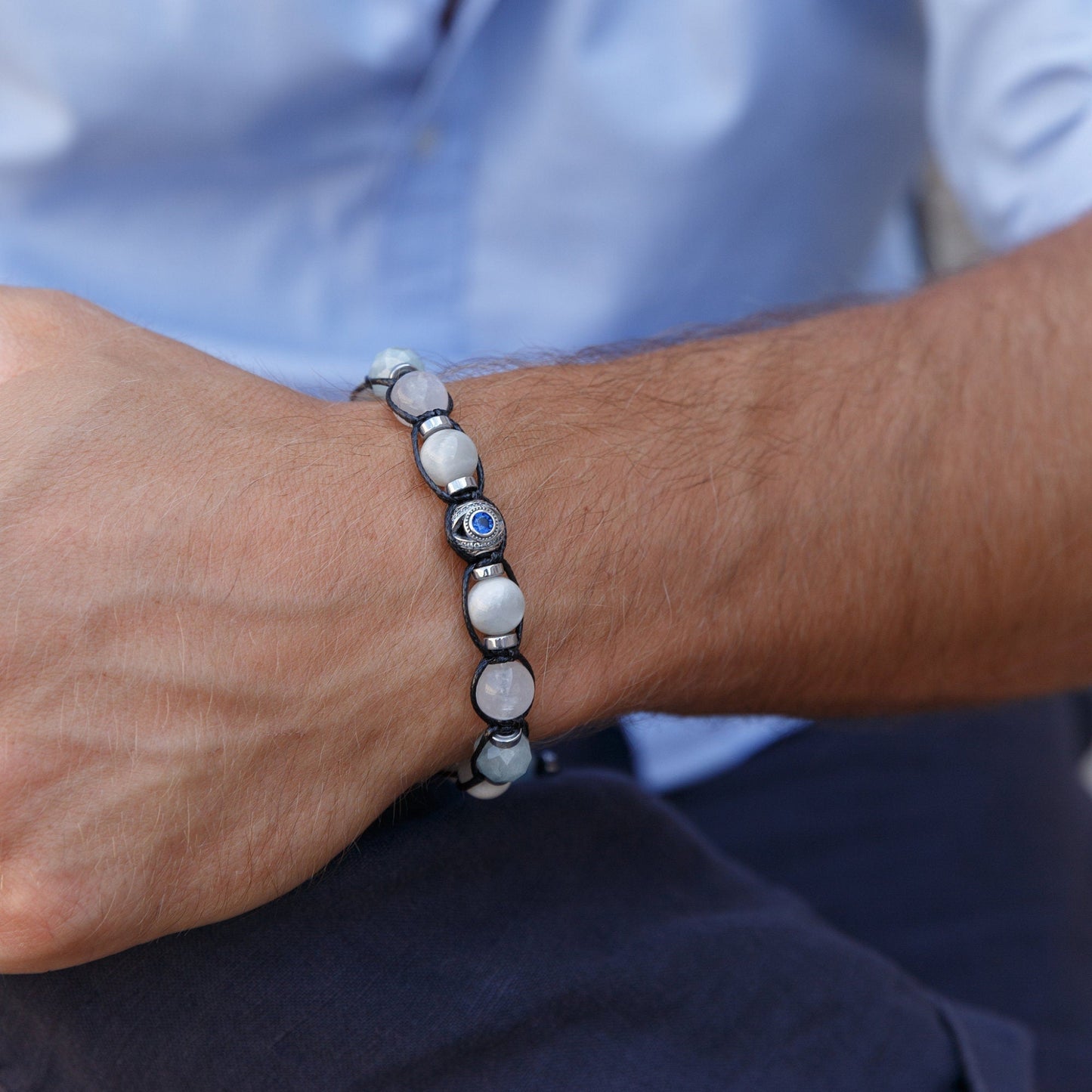 Men's 925 Silver Bead Bracelet - White Sunstone Moonstone Aquamarine Crystal Bracelet - Gift for Men - Adjustable Bracelet - Men's Gift - Shamballa Bracelet - Birthstone Bracelet - Gemstone Bracelet Men - Chakra Bracelet - Macrame Bracelet - Healing Bracelet - Valinde - Shamballa Bracelet - Birthstone Bracelet - Gemstone Bracelet Men - Chakra Bracelet - Macrame Bracelet - Healing Bracelet - Valinde