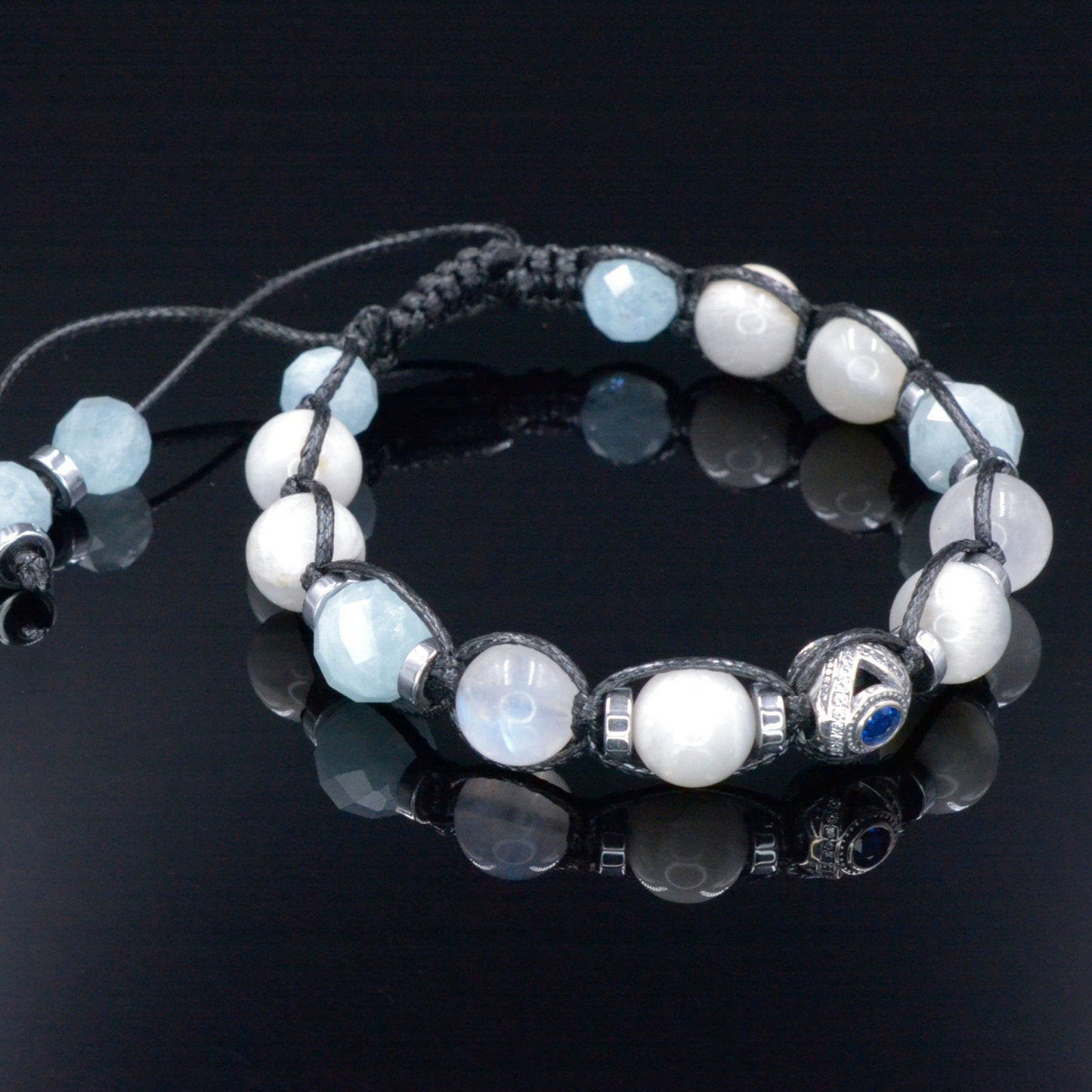 Men's 925 Silver Bead Bracelet - White Sunstone Moonstone Aquamarine Crystal Bracelet - Gift for Men - Adjustable Bracelet - Men's Gift - Shamballa Bracelet - Birthstone Bracelet - Gemstone Bracelet Men - Chakra Bracelet - Macrame Bracelet - Healing Bracelet - Valinde - Shamballa Bracelet - Birthstone Bracelet - Gemstone Bracelet Men - Chakra Bracelet - Macrame Bracelet - Healing Bracelet - Valinde