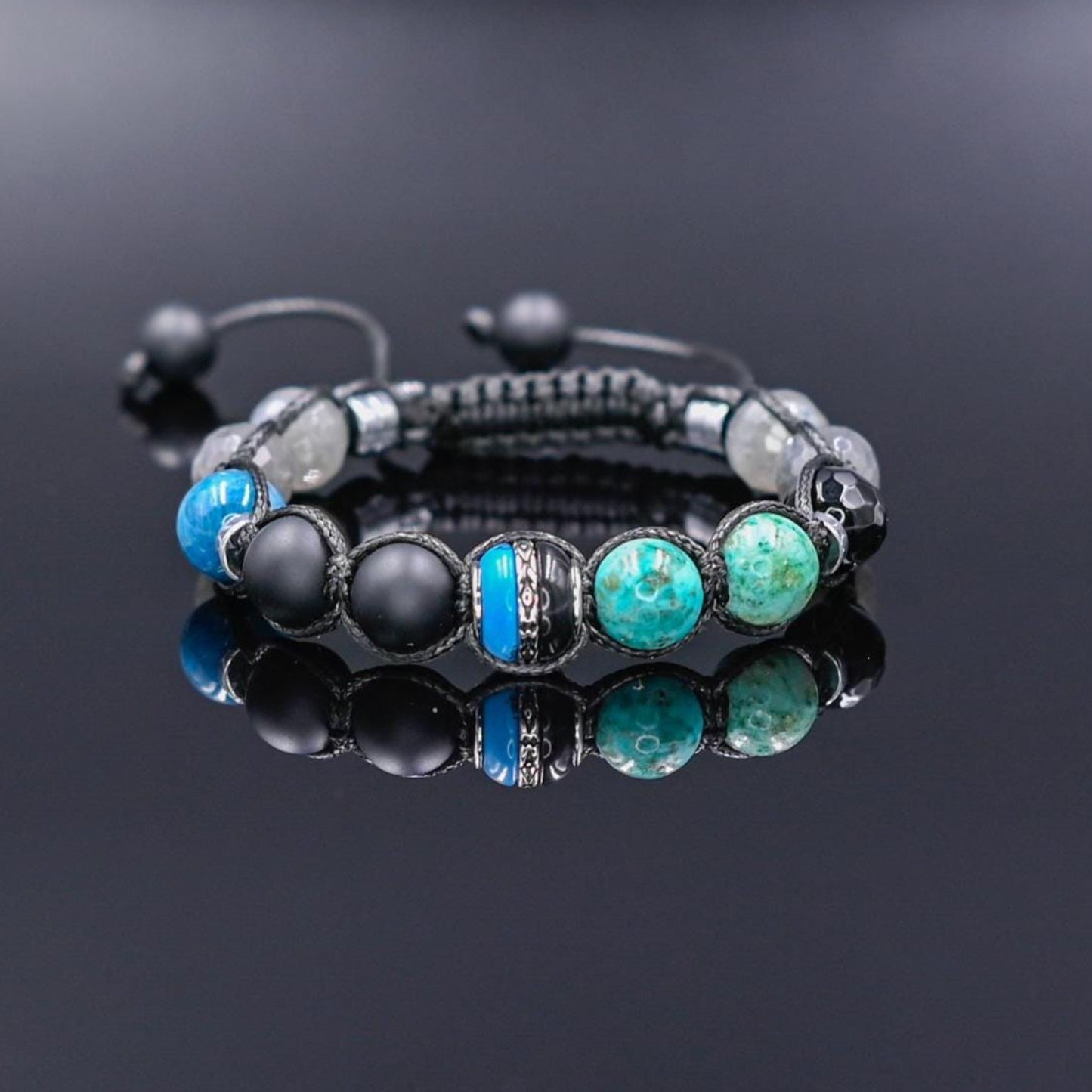 Turquoise Labradorite Onyx Apatite Braided Bracelet, Men's 925 Silver bead Bracelet, Gift for Him, Adjustable Crystal Luxury Bracelet - Shamballa Bracelet - Birthstone Bracelet - Gemstone Bracelet Men - Chakra Bracelet - Macrame Bracelet - Healing Bracelet - Valinde - Shamballa Bracelet - Birthstone Bracelet - Gemstone Bracelet Men - Chakra Bracelet - Macrame Bracelet - Healing Bracelet - Valinde