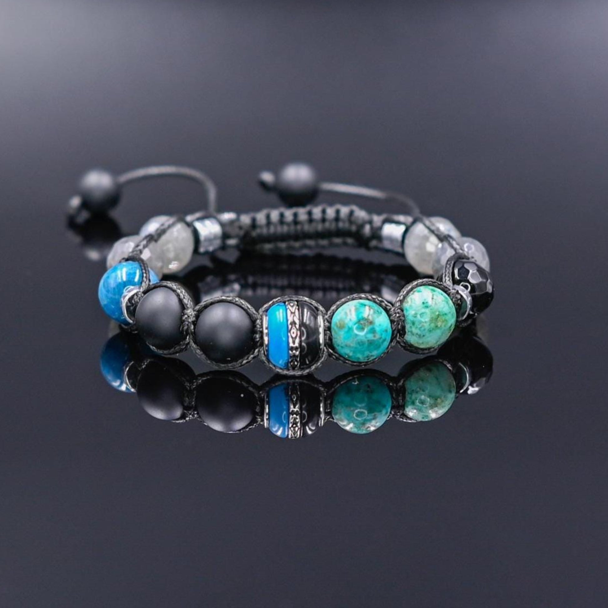 Turquoise Labradorite Onyx Apatite Braided Bracelet, Men's 925 Silver bead Bracelet, Gift for Him, Adjustable Crystal Luxury Bracelet - Shamballa Bracelet - Birthstone Bracelet - Gemstone Bracelet Men - Chakra Bracelet - Macrame Bracelet - Healing Bracelet - Valinde - Shamballa Bracelet - Birthstone Bracelet - Gemstone Bracelet Men - Chakra Bracelet - Macrame Bracelet - Healing Bracelet - Valinde