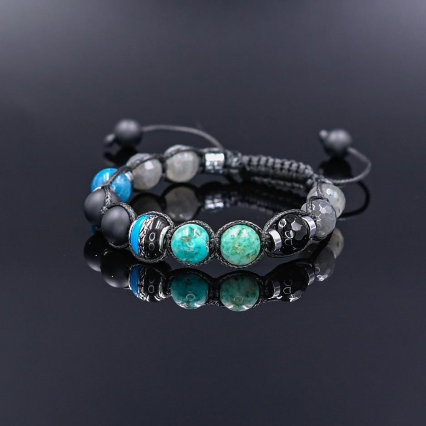 Turquoise Labradorite Onyx Apatite Braided Bracelet, Men's 925 Silver bead Bracelet, Gift for Him, Adjustable Crystal Luxury Bracelet - Shamballa Bracelet - Birthstone Bracelet - Gemstone Bracelet Men - Chakra Bracelet - Macrame Bracelet - Healing Bracelet - Valinde - Shamballa Bracelet - Birthstone Bracelet - Gemstone Bracelet Men - Chakra Bracelet - Macrame Bracelet - Healing Bracelet - Valinde