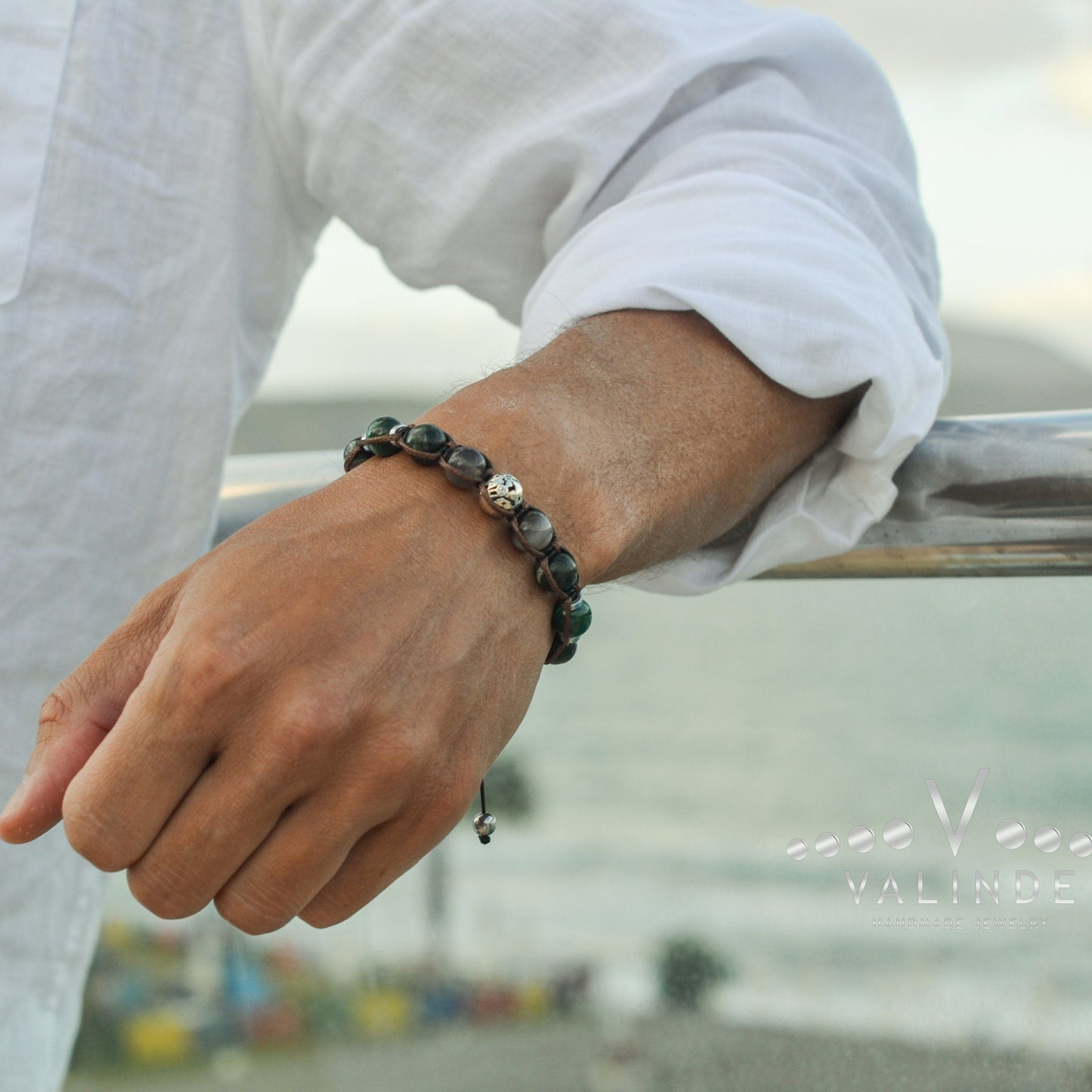 Seraphinite & Malachite Bracelet Man 925 Sterling Silver Bead Bracelet Gift for Men Men's Botswana Agate Crystal Bracelet Gemstone Bracelet - Shamballa Bracelet - Birthstone Bracelet - Gemstone Bracelet Men - Chakra Bracelet - Macrame Bracelet - Healing Bracelet - Valinde