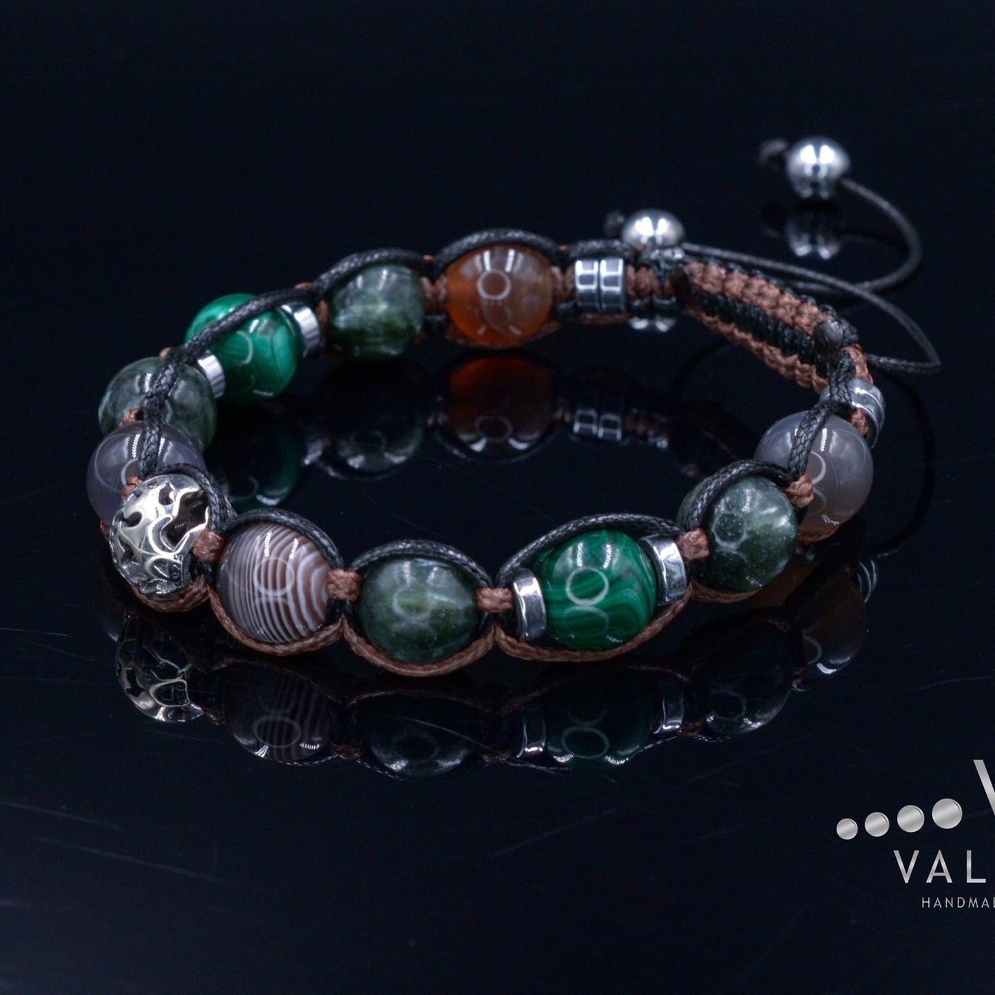 Seraphinite & Malachite Bracelet Man 925 Sterling Silver Bead Bracelet Gift for Men Men's Botswana Agate Crystal Bracelet Gemstone Bracelet - Shamballa Bracelet - Birthstone Bracelet - Gemstone Bracelet Men - Chakra Bracelet - Macrame Bracelet - Healing Bracelet - Valinde