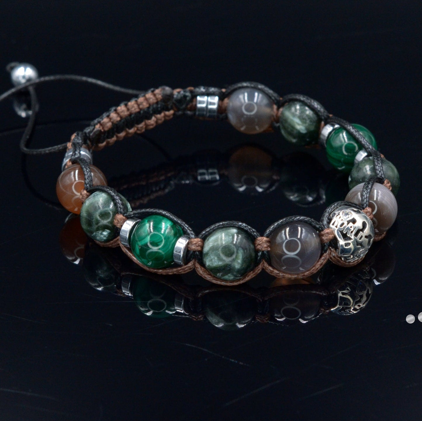 Seraphinite & Malachite Bracelet Man 925 Sterling Silver Bead Bracelet Gift for Men Men's Botswana Agate Crystal Bracelet Gemstone Bracelet - Shamballa Bracelet - Birthstone Bracelet - Gemstone Bracelet Men - Chakra Bracelet - Macrame Bracelet - Healing Bracelet - Valinde