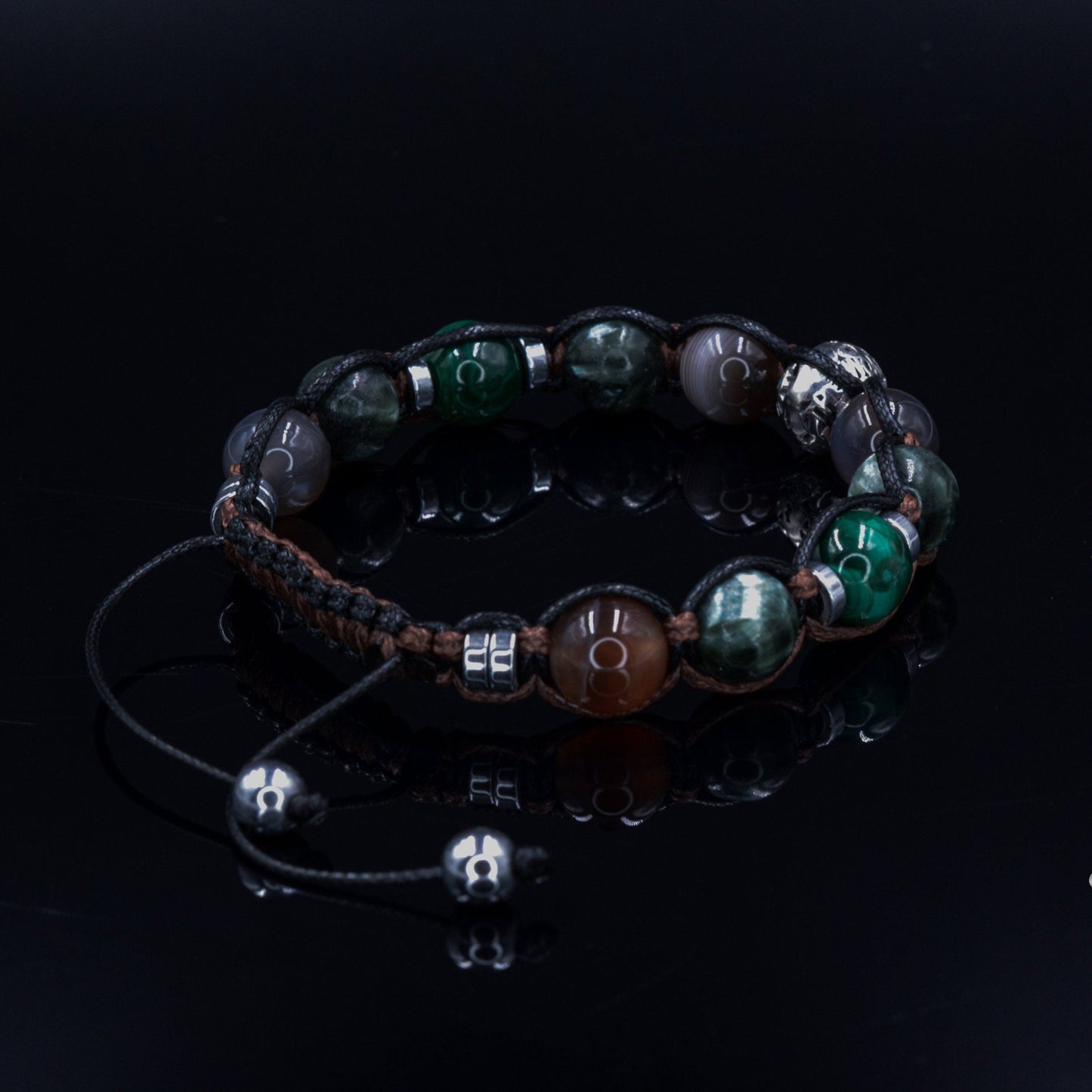 Seraphinite & Malachite Bracelet Man 925 Sterling Silver Bead Bracelet Gift for Men Men's Botswana Agate Crystal Bracelet Gemstone Bracelet - Shamballa Bracelet - Birthstone Bracelet - Gemstone Bracelet Men - Chakra Bracelet - Macrame Bracelet - Healing Bracelet - Valinde