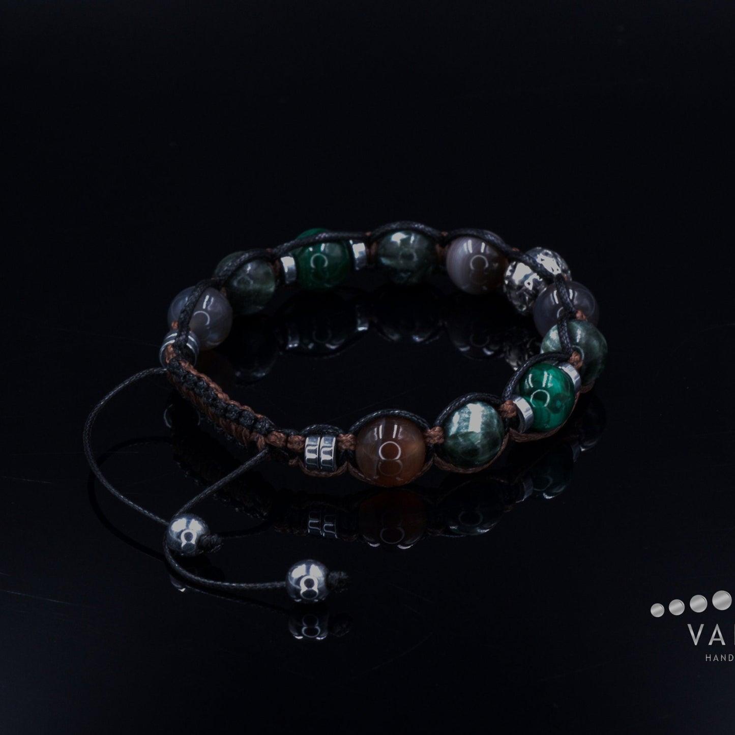 Seraphinite & Malachite Bracelet Man 925 Sterling Silver Bead Bracelet Gift for Men Men's Botswana Agate Crystal Bracelet Gemstone Bracelet - Shamballa Bracelet - Birthstone Bracelet - Gemstone Bracelet Men - Chakra Bracelet - Macrame Bracelet - Healing Bracelet - Valinde