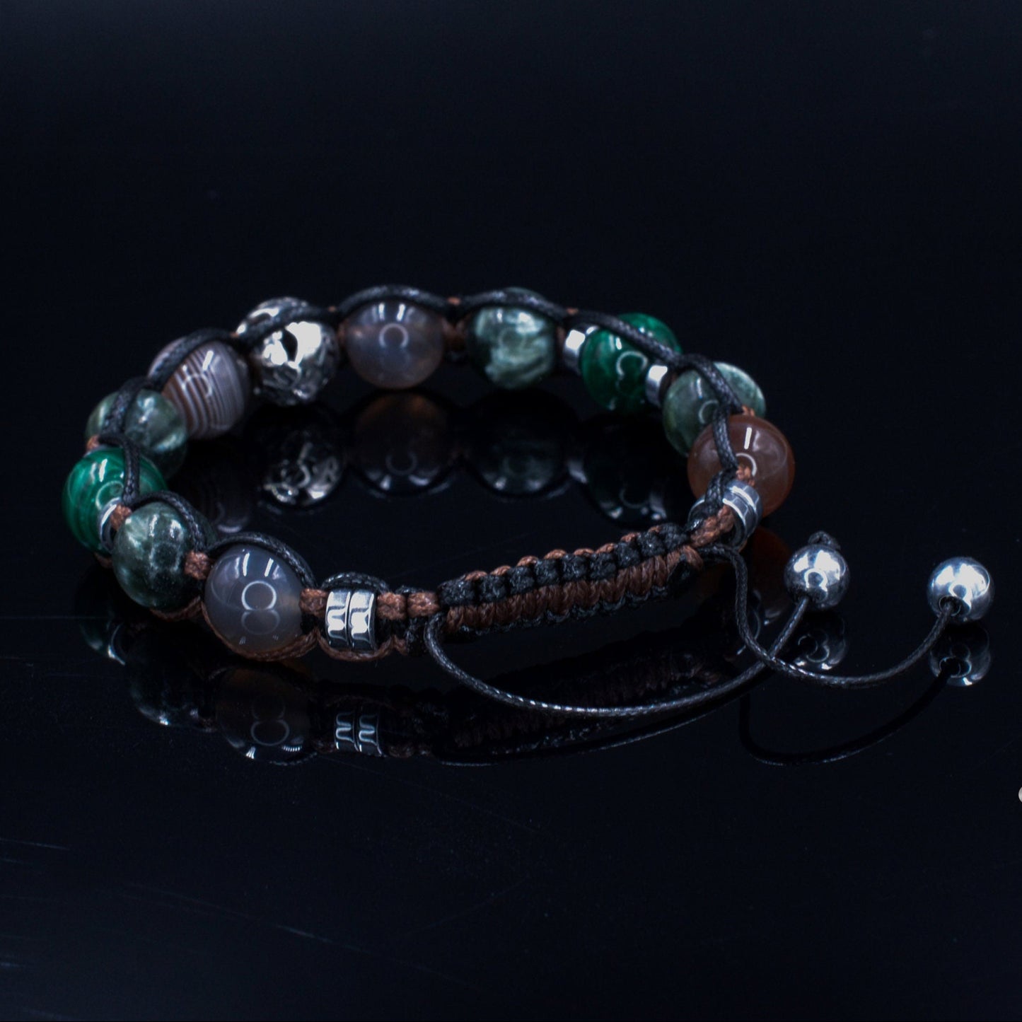 Seraphinite & Malachite Bracelet Man 925 Sterling Silver Bead Bracelet Gift for Men Men's Botswana Agate Crystal Bracelet Gemstone Bracelet - Shamballa Bracelet - Birthstone Bracelet - Gemstone Bracelet Men - Chakra Bracelet - Macrame Bracelet - Healing Bracelet - Valinde