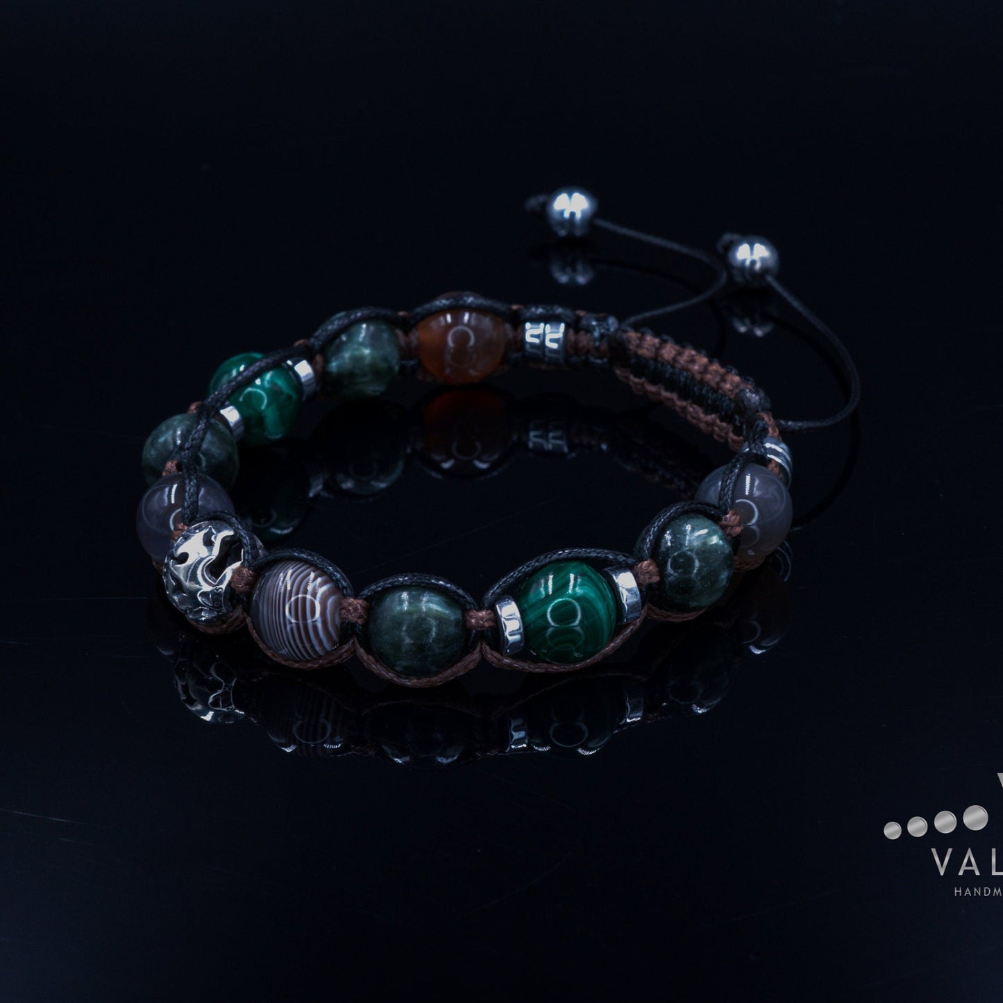 Seraphinite & Malachite Bracelet Man 925 Sterling Silver Bead Bracelet Gift for Men Men's Botswana Agate Crystal Bracelet Gemstone Bracelet - Shamballa Bracelet - Birthstone Bracelet - Gemstone Bracelet Men - Chakra Bracelet - Macrame Bracelet - Healing Bracelet - Valinde