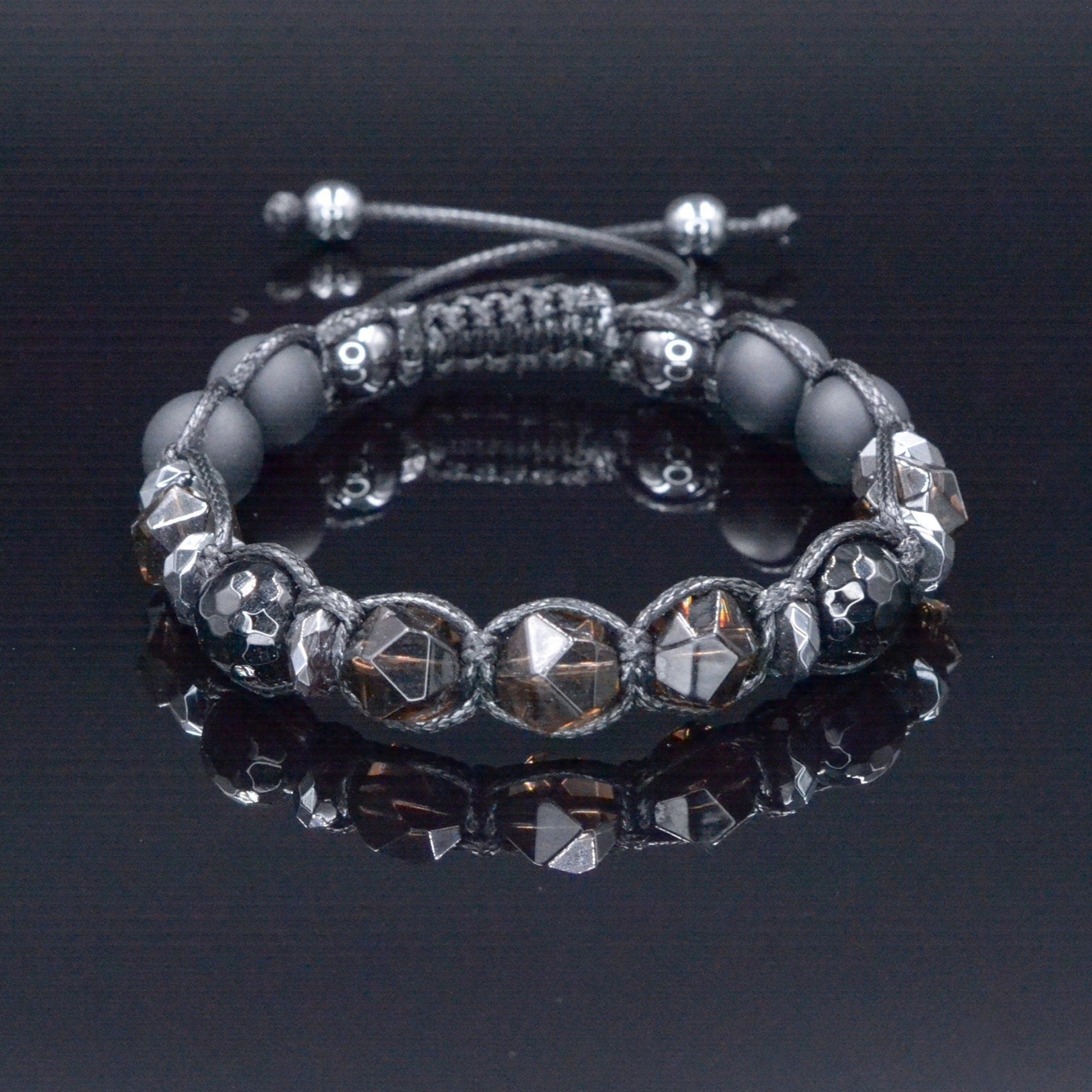 Men's Smoky Quartz Braided Bracelet - Black Onyx Agate Crystal Bracelet for Men - Gift for Men - Adjustable Macrame Bracelet - Men's Gift - Shamballa Bracelet - Birthstone Bracelet - Gemstone Bracelet Men - Chakra Bracelet - Macrame Bracelet - Healing Bracelet - Valinde