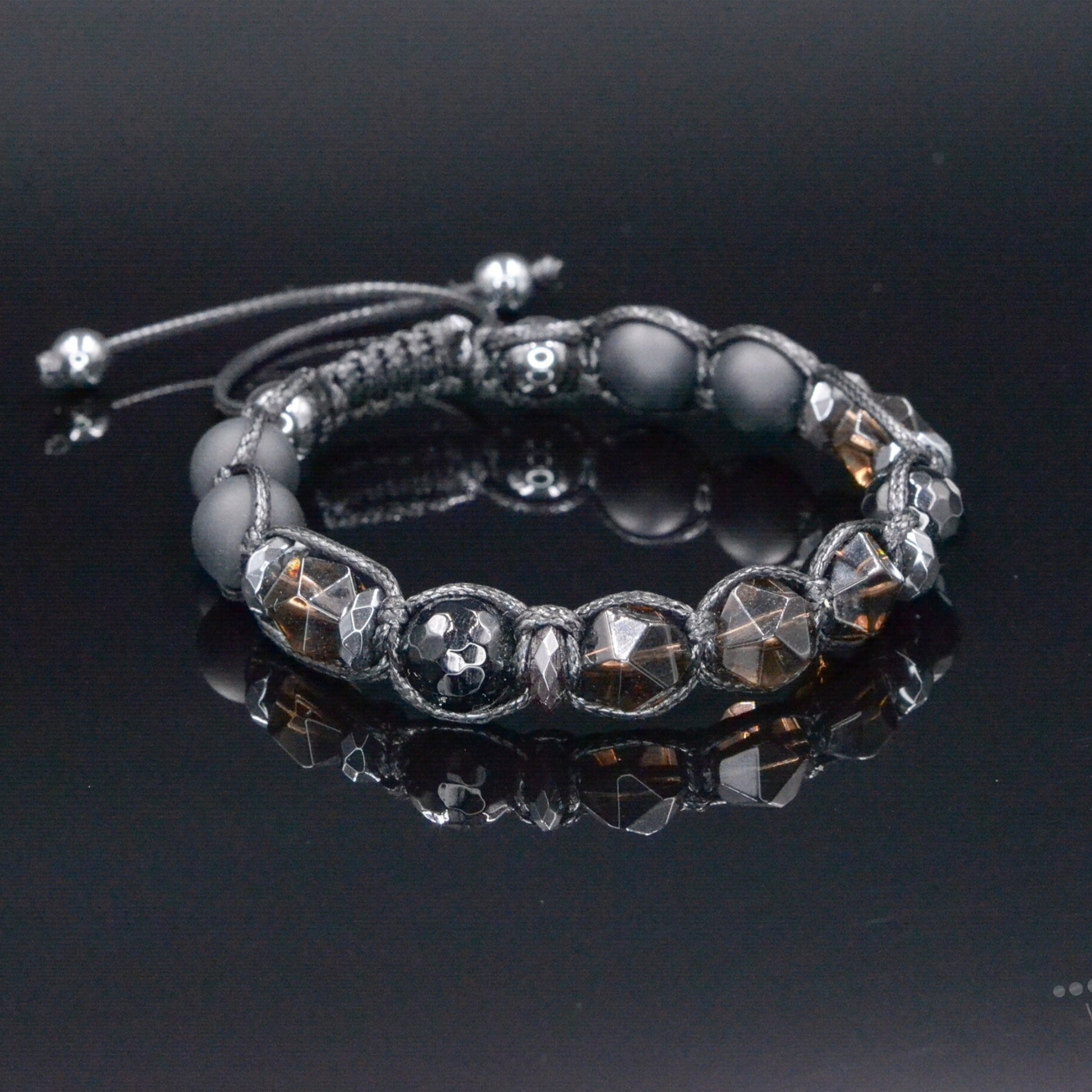 Men's Smoky Quartz Braided Bracelet - Black Onyx Agate Crystal Bracelet for Men - Gift for Men - Adjustable Macrame Bracelet - Men's Gift - Shamballa Bracelet - Birthstone Bracelet - Gemstone Bracelet Men - Chakra Bracelet - Macrame Bracelet - Healing Bracelet - Valinde