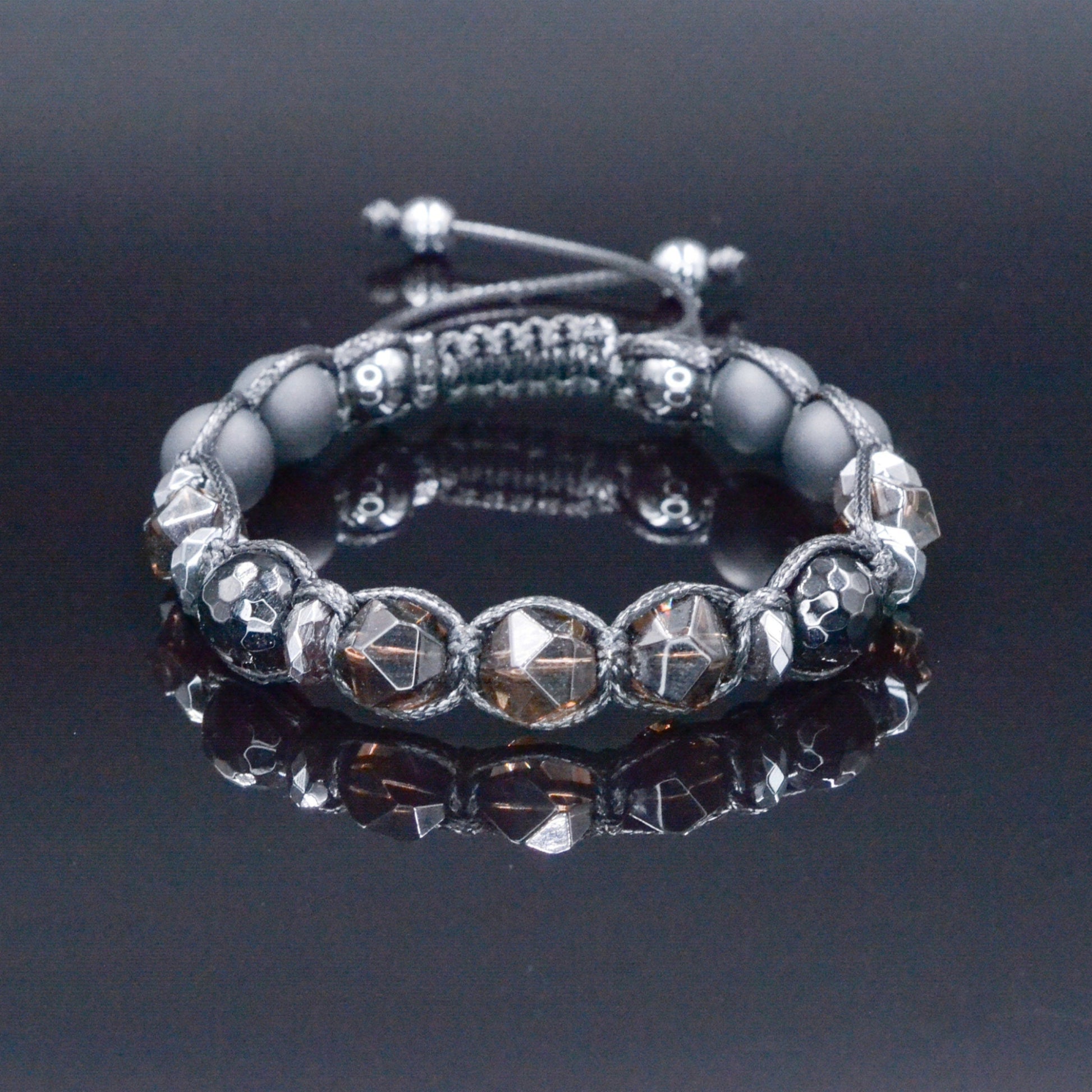 Men's Smoky Quartz Braided Bracelet - Black Onyx Agate Crystal Bracelet for Men - Gift for Men - Adjustable Macrame Bracelet - Men's Gift - Shamballa Bracelet - Birthstone Bracelet - Gemstone Bracelet Men - Chakra Bracelet - Macrame Bracelet - Healing Bracelet - Valinde