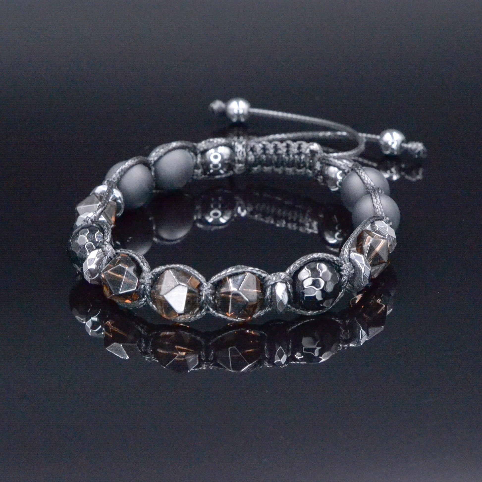 Men's Smoky Quartz Braided Bracelet - Black Onyx Agate Crystal Bracelet for Men - Gift for Men - Adjustable Macrame Bracelet - Men's Gift - Shamballa Bracelet - Birthstone Bracelet - Gemstone Bracelet Men - Chakra Bracelet - Macrame Bracelet - Healing Bracelet - Valinde