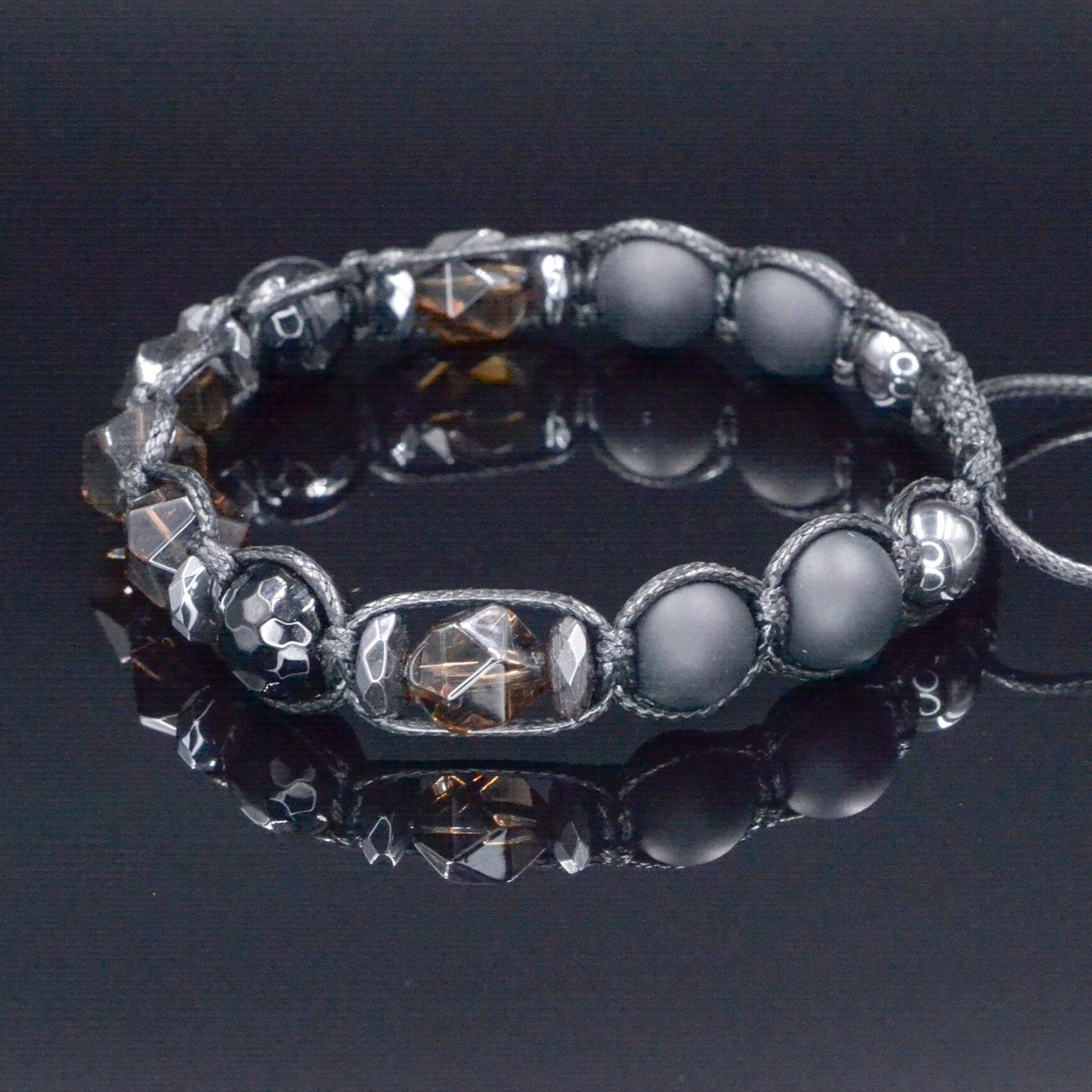 Men's Smoky Quartz Braided Bracelet - Black Onyx Agate Crystal Bracelet for Men - Gift for Men - Adjustable Macrame Bracelet - Men's Gift - Shamballa Bracelet - Birthstone Bracelet - Gemstone Bracelet Men - Chakra Bracelet - Macrame Bracelet - Healing Bracelet - Valinde