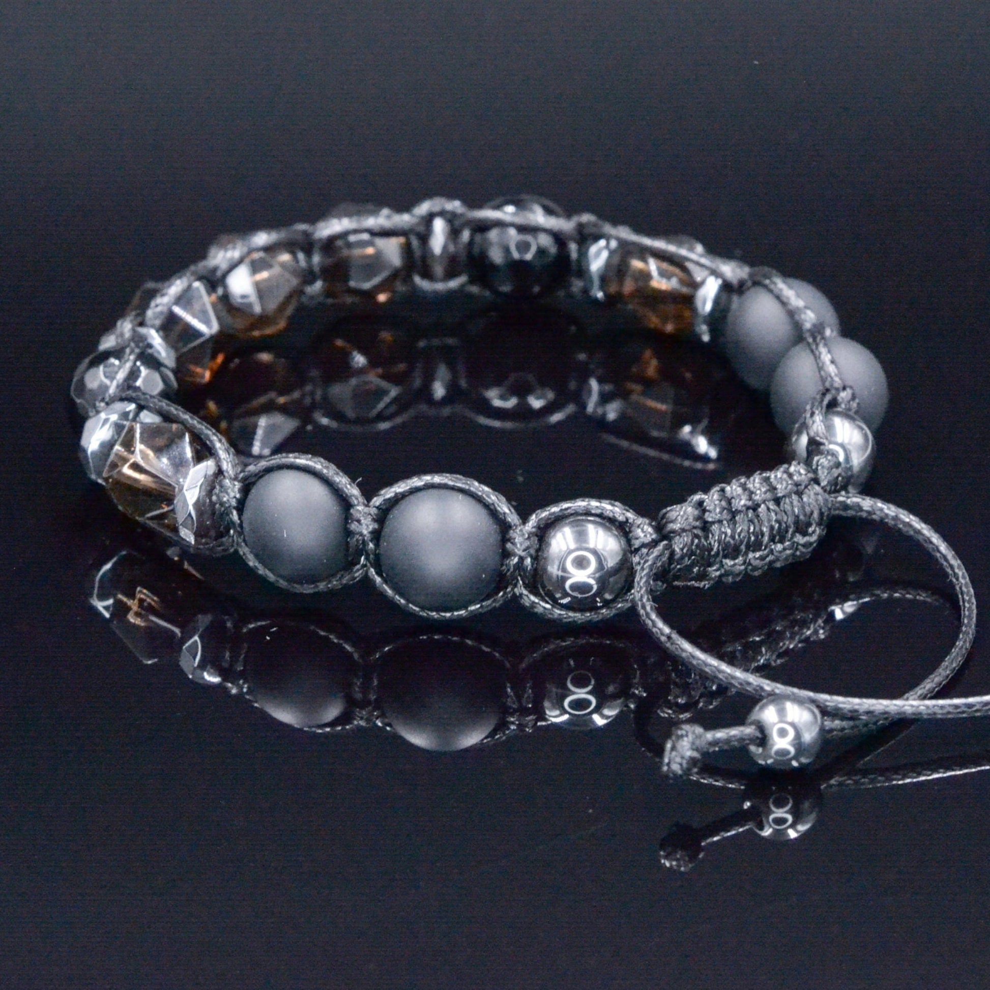 Men's Smoky Quartz Braided Bracelet - Black Onyx Agate Crystal Bracelet for Men - Gift for Men - Adjustable Macrame Bracelet - Men's Gift - Shamballa Bracelet - Birthstone Bracelet - Gemstone Bracelet Men - Chakra Bracelet - Macrame Bracelet - Healing Bracelet - Valinde