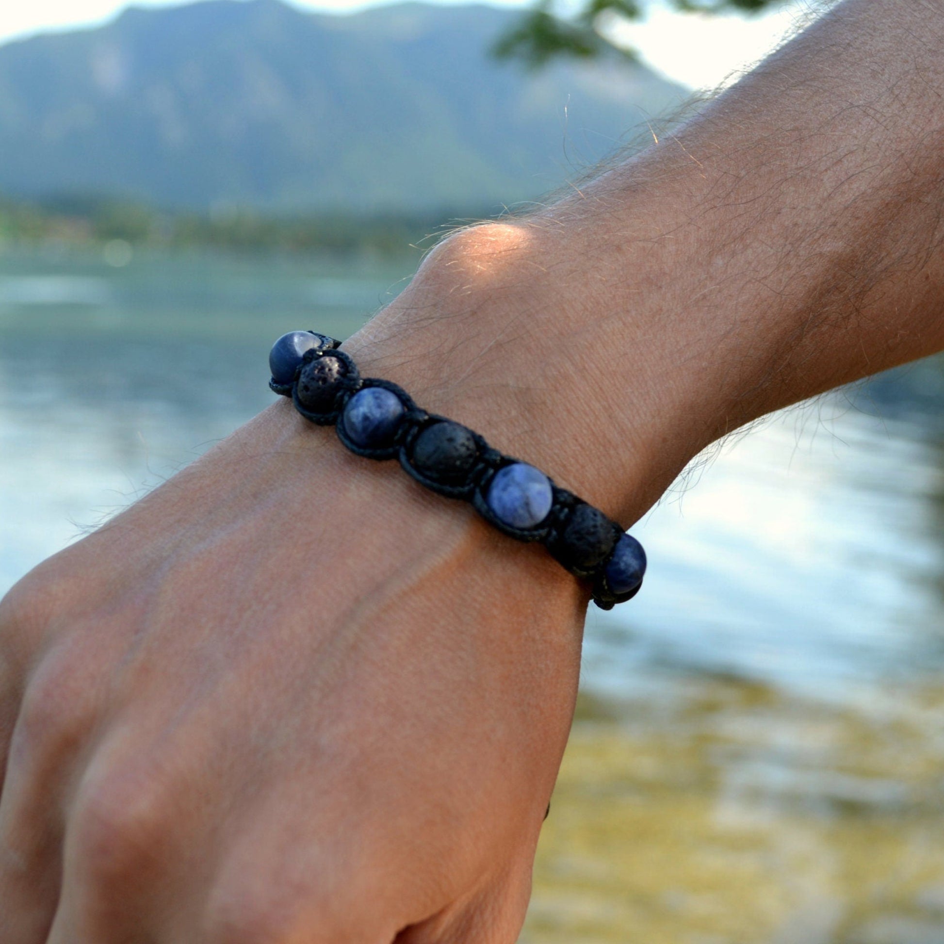 Men's Sodalite Bracelet Black lava Bracelet Crystal Jewelry Onyx Beaded Bracelet Gift for Men Macrame Adjustable Bracelet Stone Bracelet - Shamballa Bracelet - Mantra Bracelet  -  Yoga Bracelet -  Birthstone Bracelet - Gemstone Bracelet Men - Chakra Bracelet - Macrame Bracelet - Healing Bracelet - Gift for Father - Gift For Men - Valinde