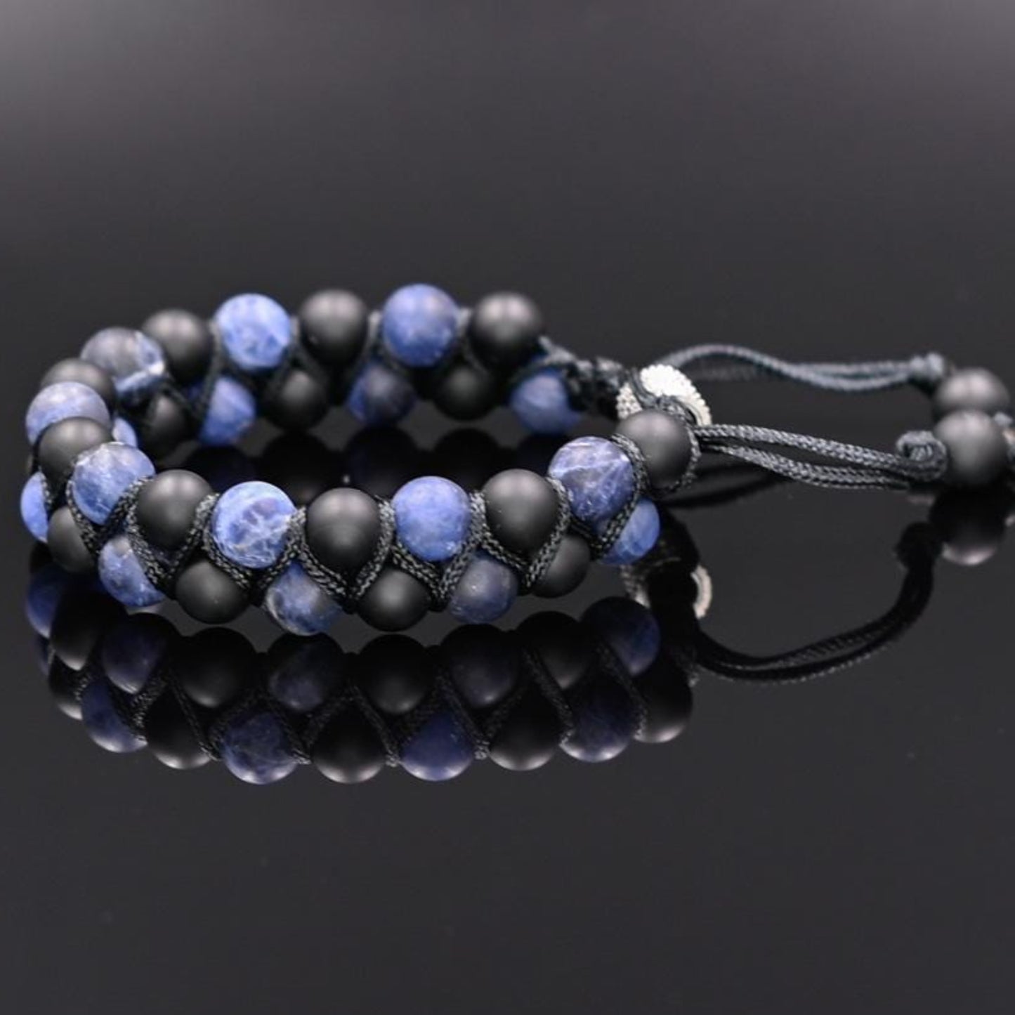 Men's Sodalite Double Row Bracelet Black Onyx Macrame Bracelet Adjustable Stone Bracelet Gift for Men Crystal Bracelet Gemstone Bracelet - Shamballa Bracelet - Birthstone Bracelet - Gemstone Bracelet Men - Chakra Bracelet - Macrame Bracelet - Healing Bracelet - Valinde