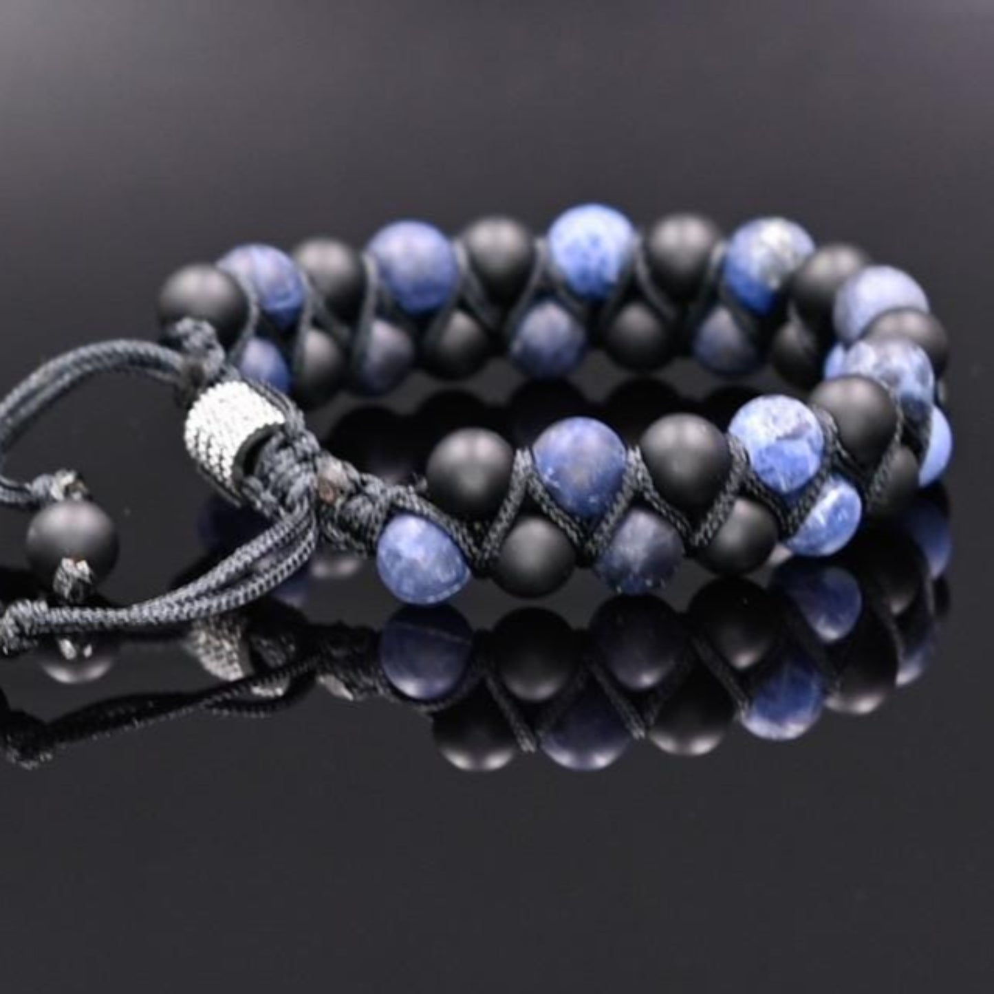 Men's Sodalite Double Row Bracelet Black Onyx Macrame Bracelet Adjustable Stone Bracelet Gift for Men Crystal Bracelet Gemstone Bracelet - Shamballa Bracelet - Birthstone Bracelet - Gemstone Bracelet Men - Chakra Bracelet - Macrame Bracelet - Healing Bracelet - Valinde