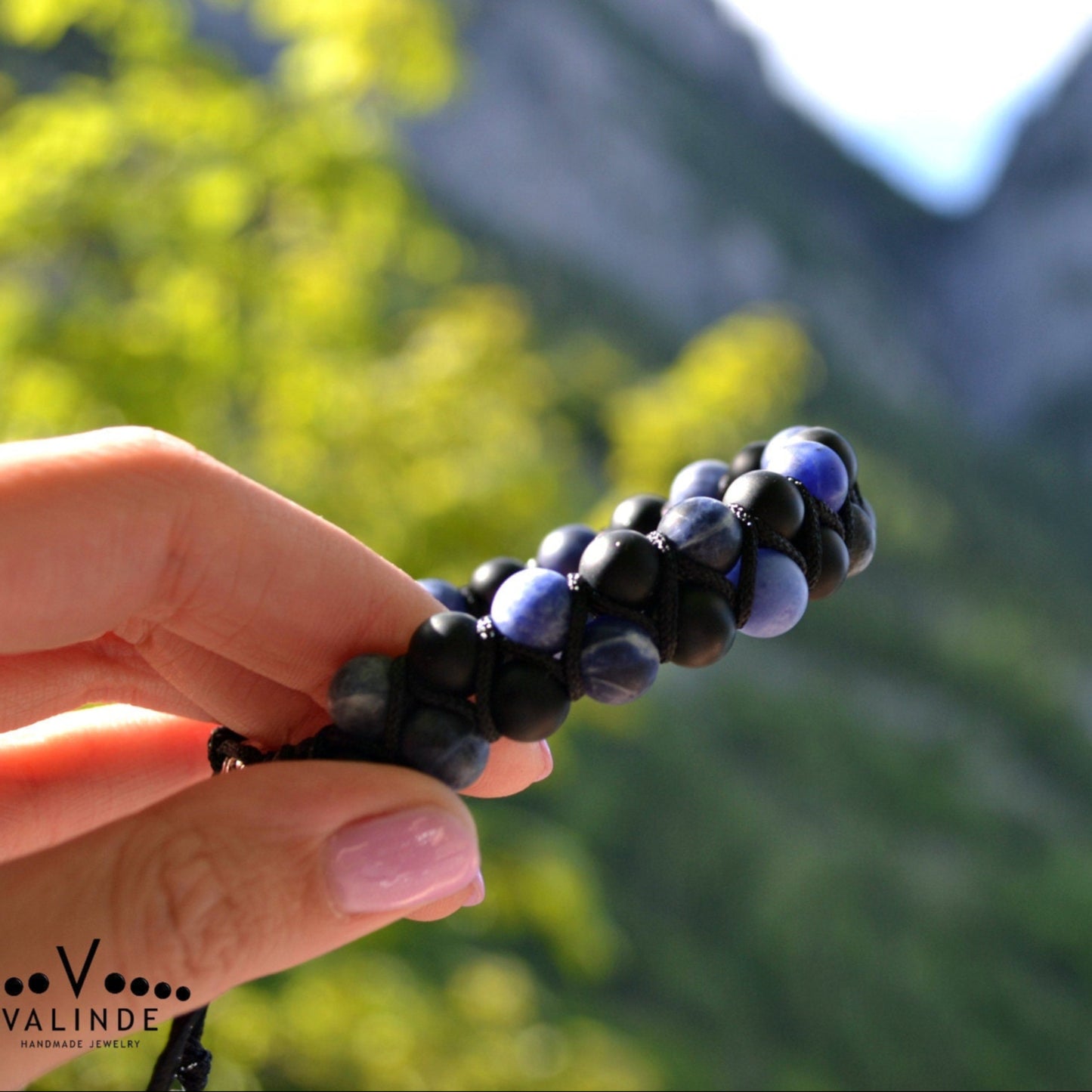 Men's Sodalite Double Row Bracelet Black Onyx Macrame Bracelet Adjustable Stone Bracelet Gift for Men Crystal Bracelet Gemstone Bracelet - Shamballa Bracelet - Birthstone Bracelet - Gemstone Bracelet Men - Chakra Bracelet - Macrame Bracelet - Healing Bracelet - Valinde