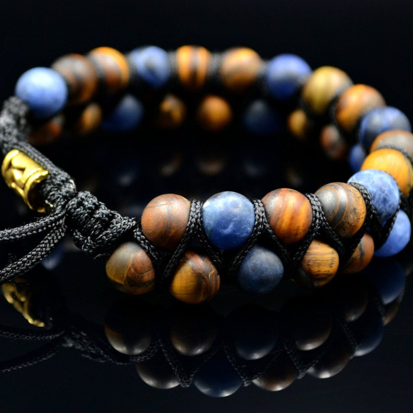 Matte Tiger's Eye Sodalite Bracelet Men's Double Bracelet Macrame Bead Bracelet Christmas Gift Gemstone Bracelet Men's Gift Adjustable - Shamballa Bracelet - Mantra Bracelet - Yoga Bracelet - Birthstone Bracelet - Gemstone Bracelet Men - Chakra Bracelet - Macrame Bracelet - Healing Bracelet - Gift for Father - Gift For Men - Valinde