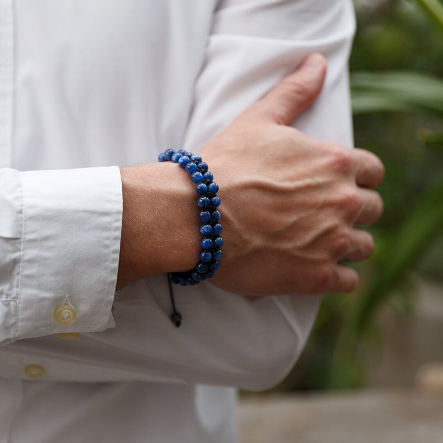 Genuine Kyanite Bracelet - Men's Double Row Crystal Beaded Bracelet - Gift for Men - Blue Kyanite Braided Bracelet - Birthday Gift - Shamballa Bracelet - Birthstone Bracelet - Gemstone Bracelet Men - Chakra Bracelet - Macrame Bracelet - Healing Bracelet - Valinde