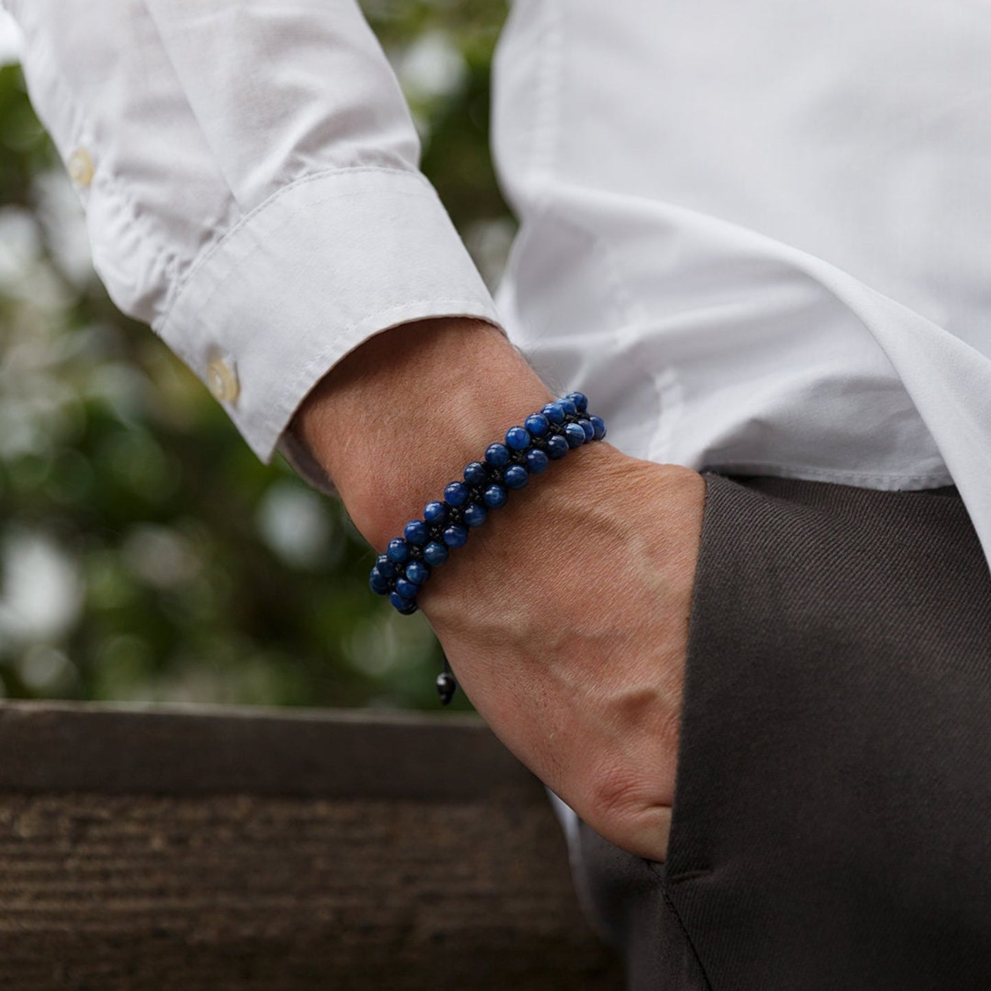 Genuine Kyanite Bracelet - Men's Double Row Crystal Beaded Bracelet - Gift for Men - Blue Kyanite Braided Bracelet - Birthday Gift - Shamballa Bracelet - Birthstone Bracelet - Gemstone Bracelet Men - Chakra Bracelet - Macrame Bracelet - Healing Bracelet - Valinde
